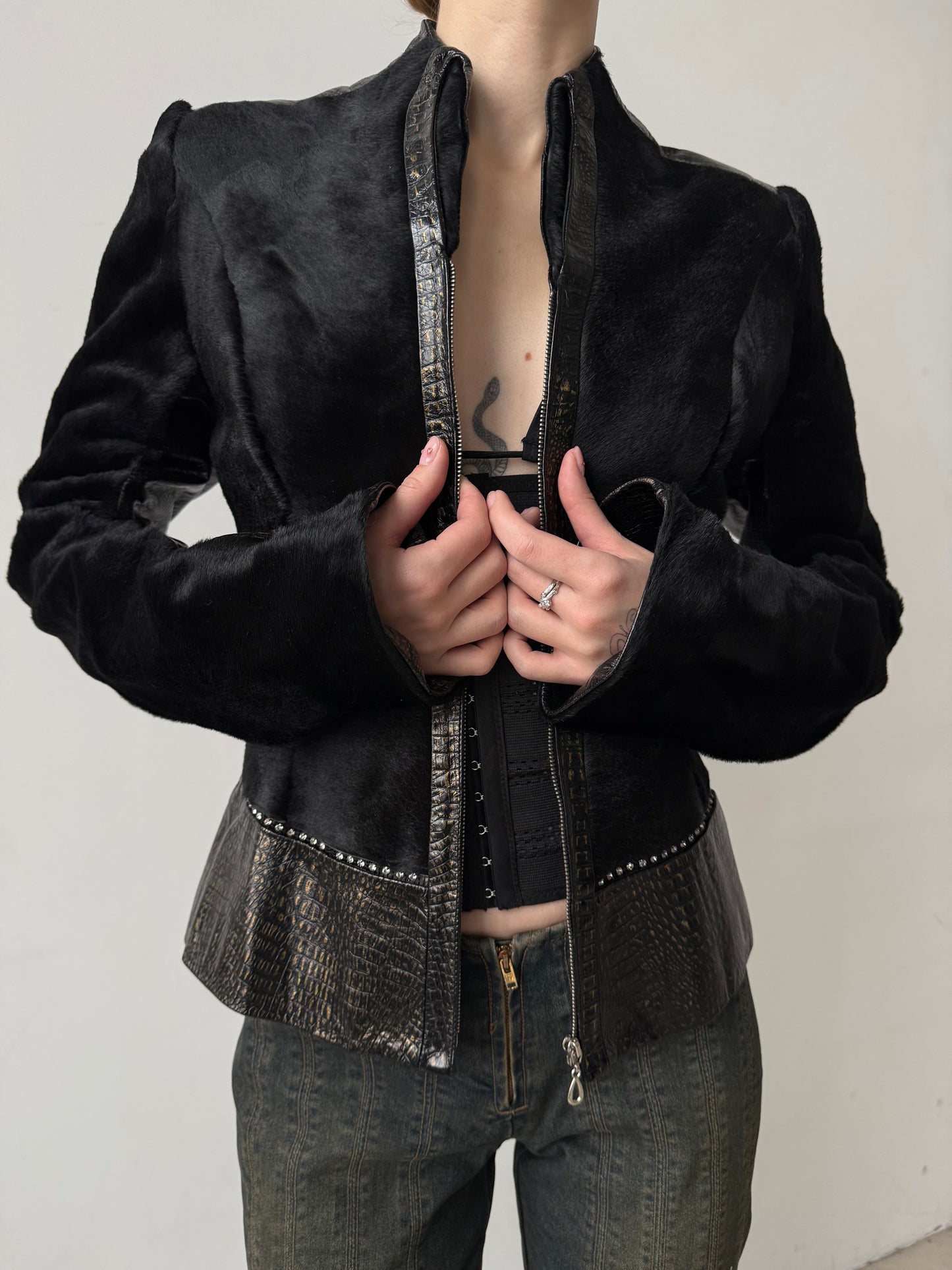 Vintage fitted leather jacket TWINKLING GLOBAL