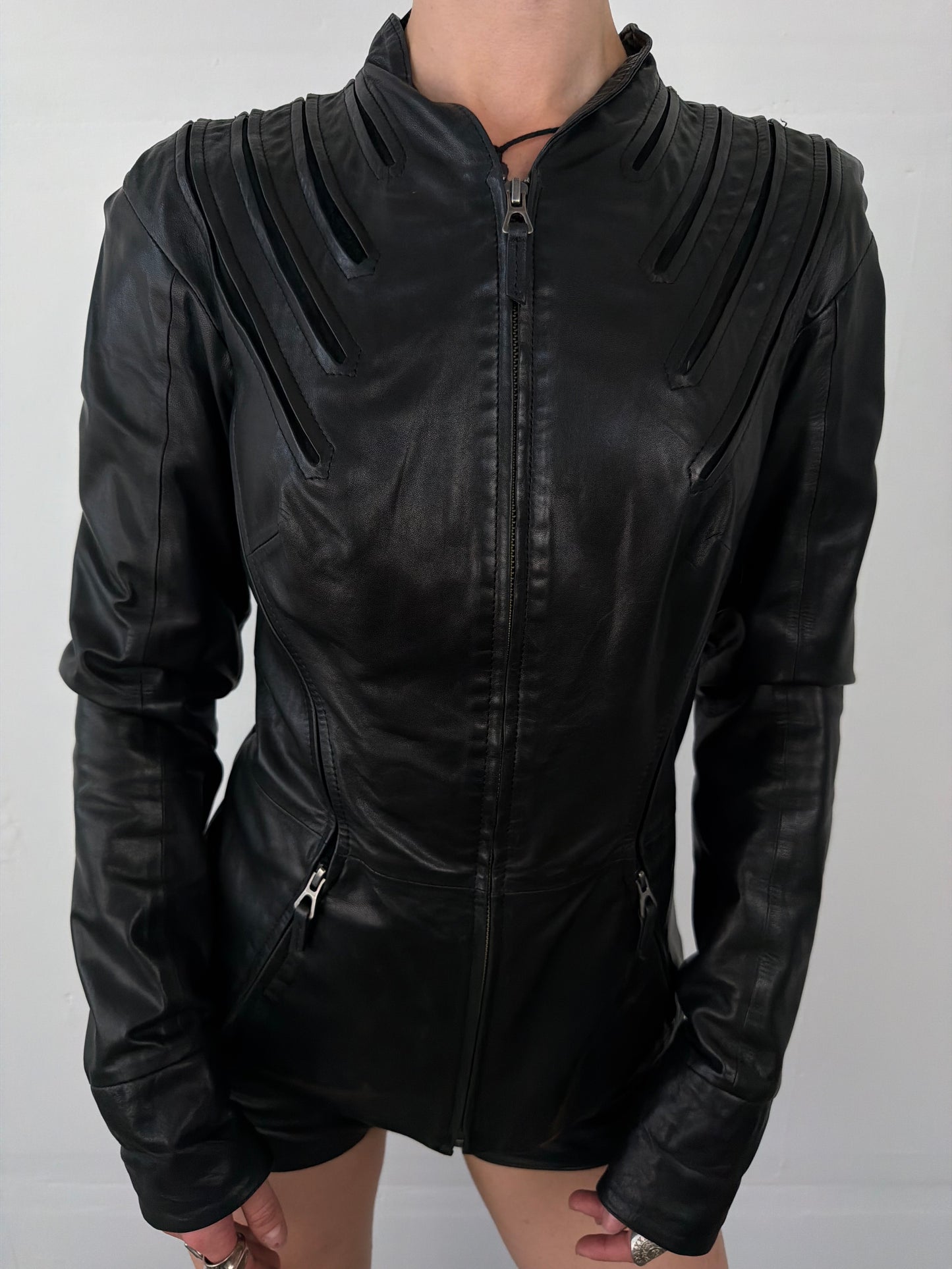 Vintage fitted leather jacket TWINKLING GLOBAL