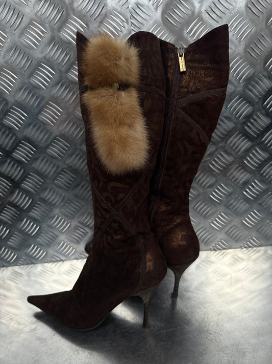 Italian Brown Suede Heeled Boots TWINKLING GLOBAL