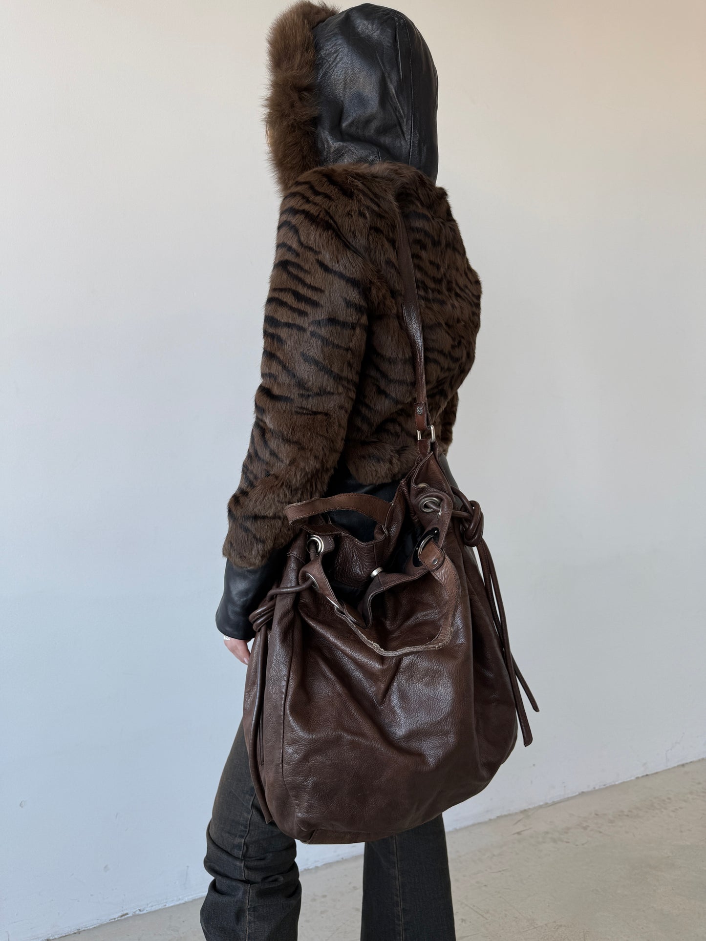 Vintage leather jacket with tiger print TWINKLING GLOBAL