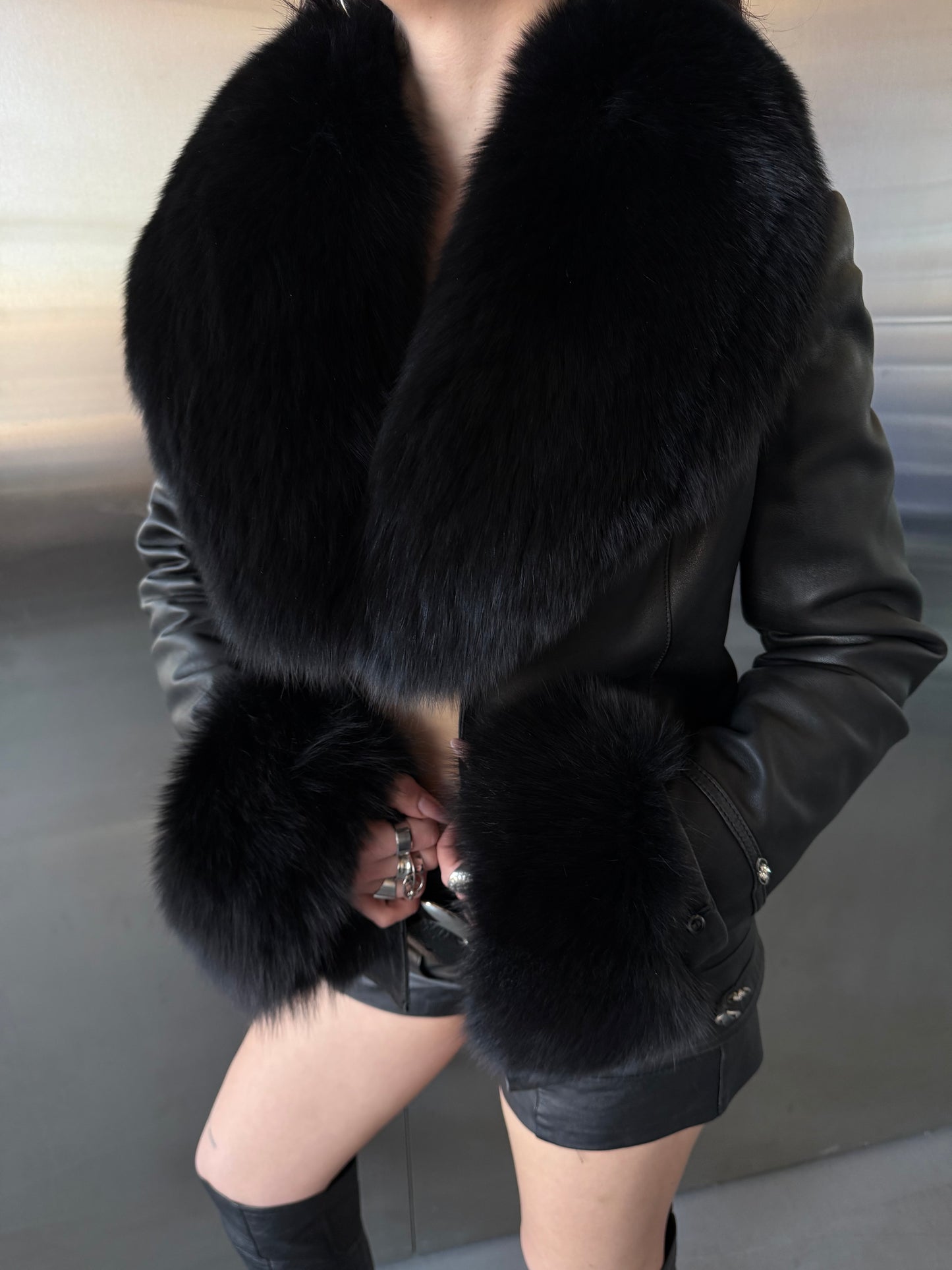Vintage leather transformable coat jacket TWINKLING GLOBAL