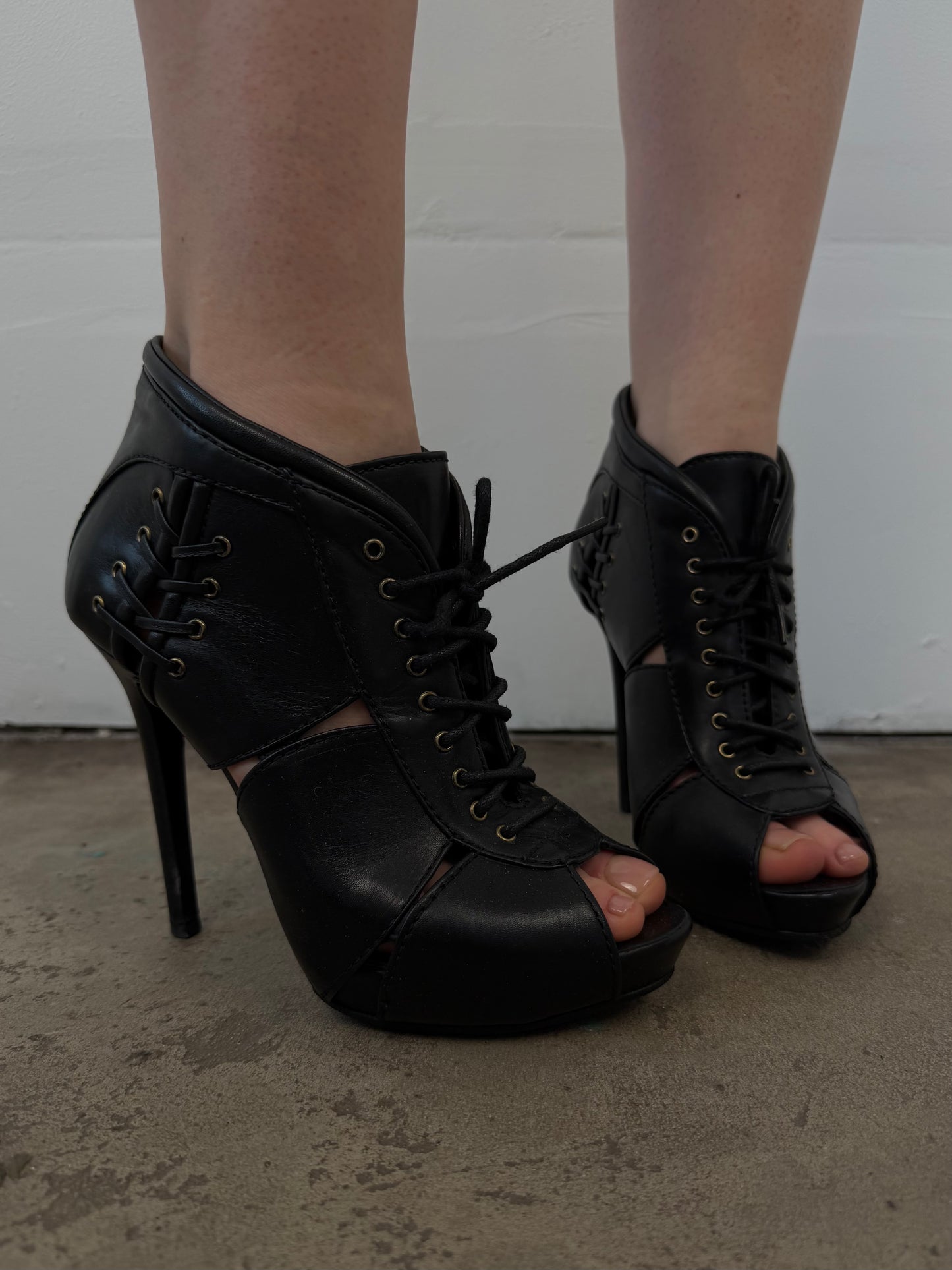 Alexander McQueen leather lace-up ankle heels TWINKLING GLOBAL