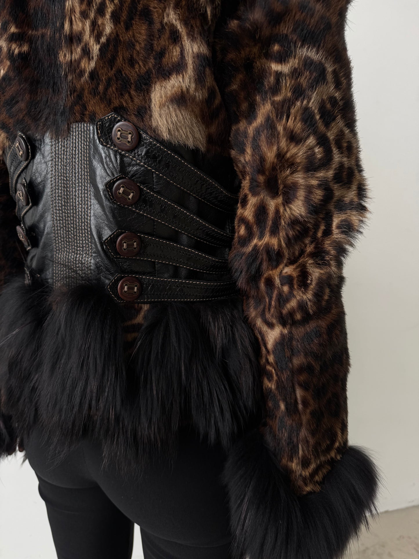 Vintage leather jacket with leopard pattern TWINKLING GLOBAL