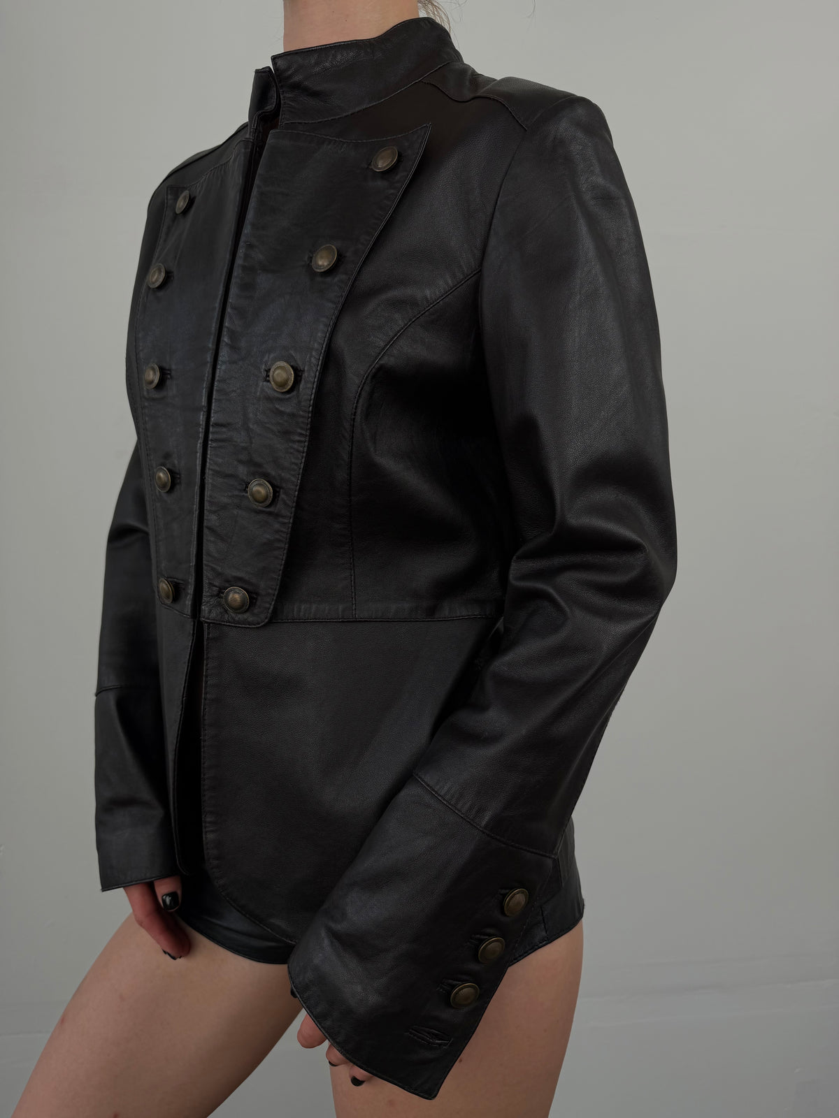 Vintage genuine leather military-style jacket TWINKLING GLOBAL