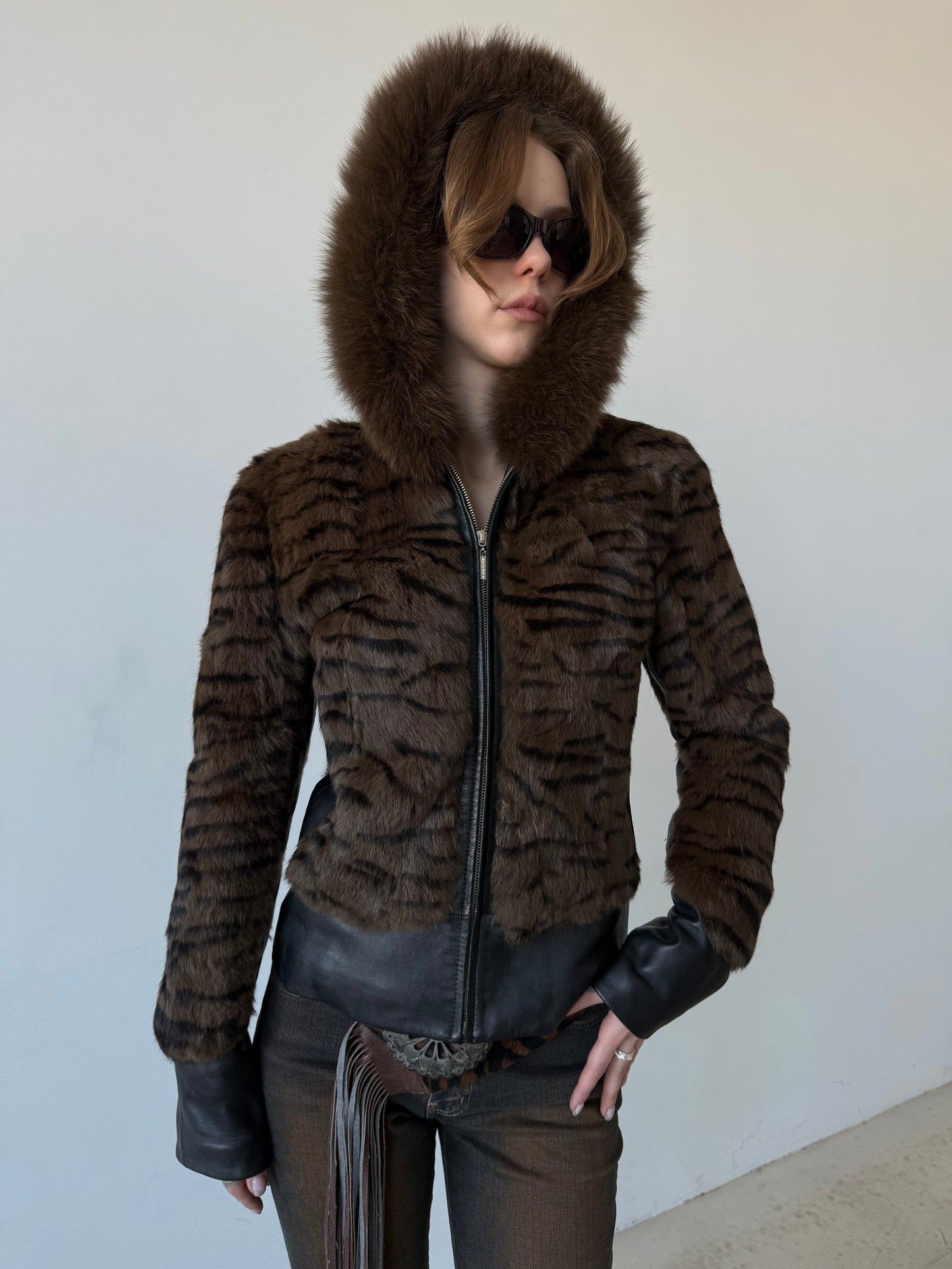 Vintage leather jacket with tiger print TWINKLING GLOBAL