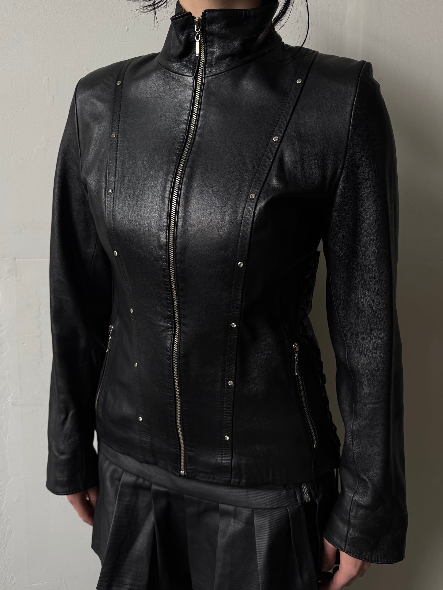 Vintage fitted leather jacket TWINKLING GLOBAL