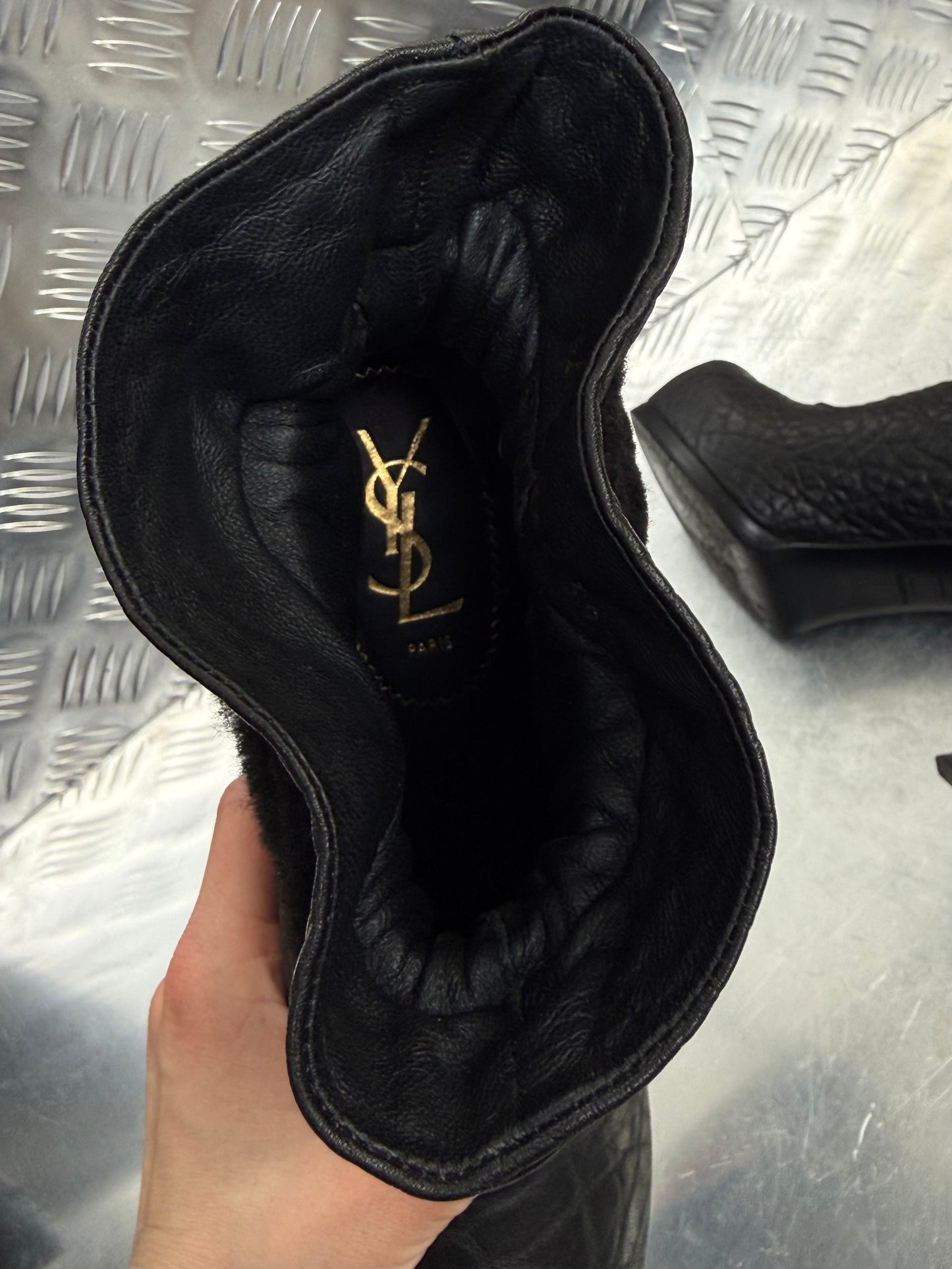 Yves Saint Laurent embossed leather ankle boots TWINKLING GLOBAL