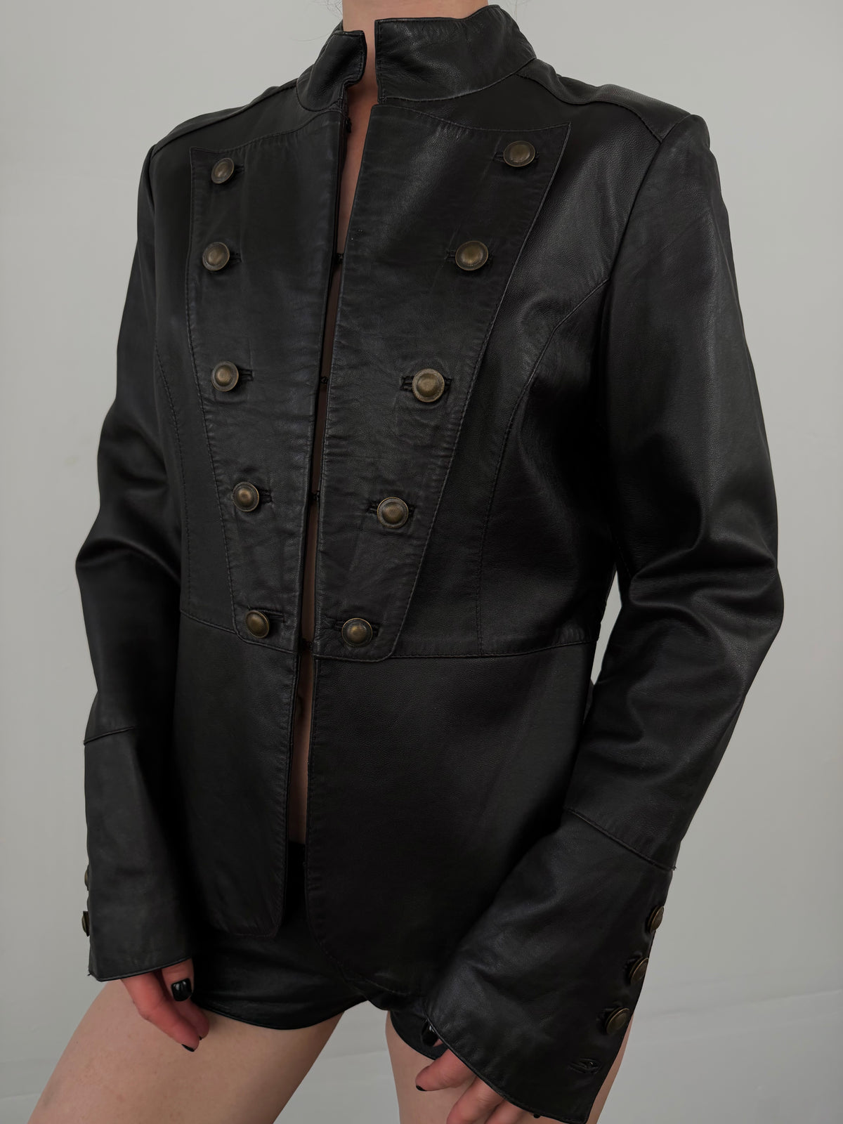 Vintage genuine leather military-style jacket TWINKLING GLOBAL