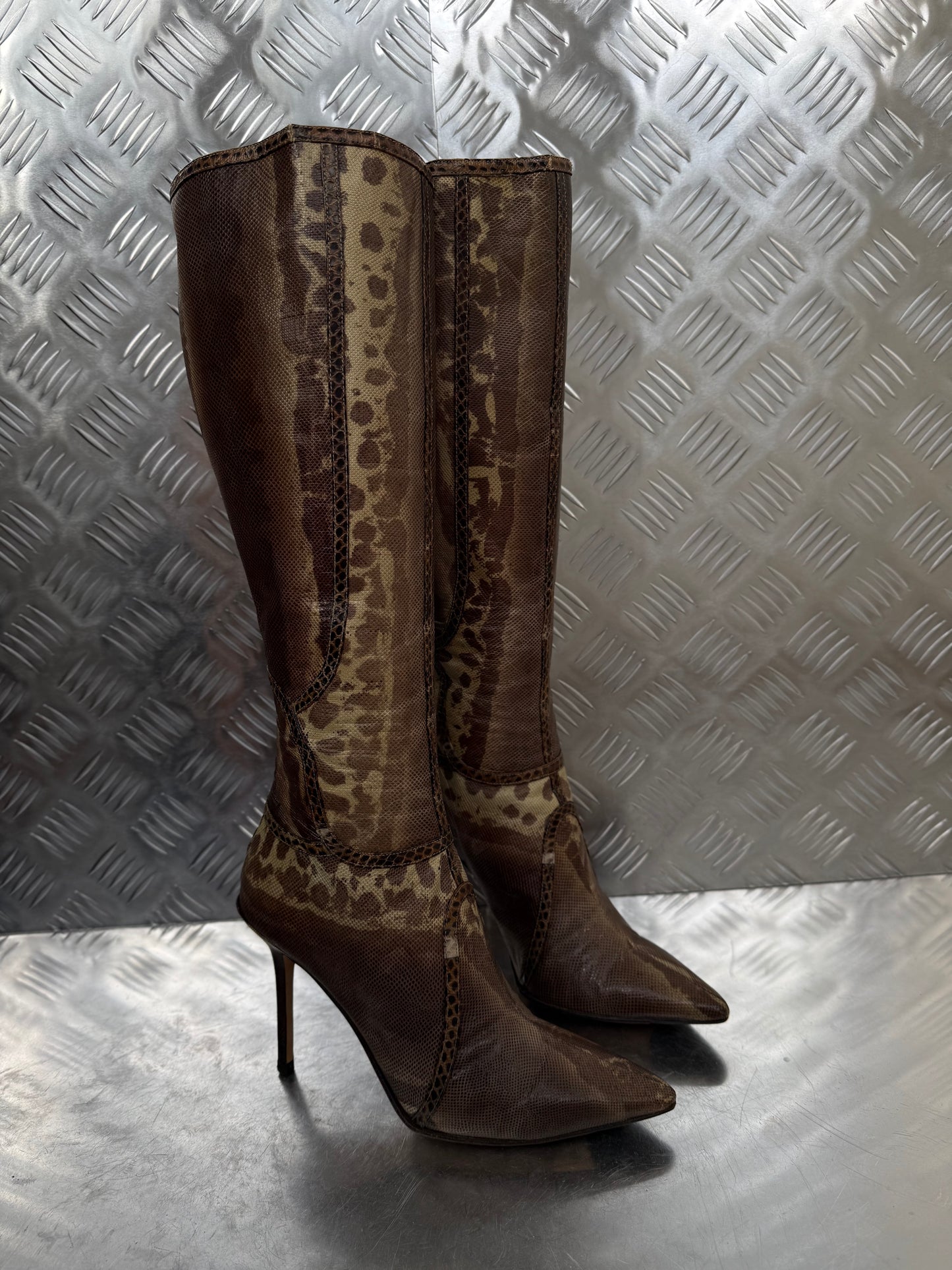 Vintage Jimmy Choo leather animal-pattern boots Twinkling Global