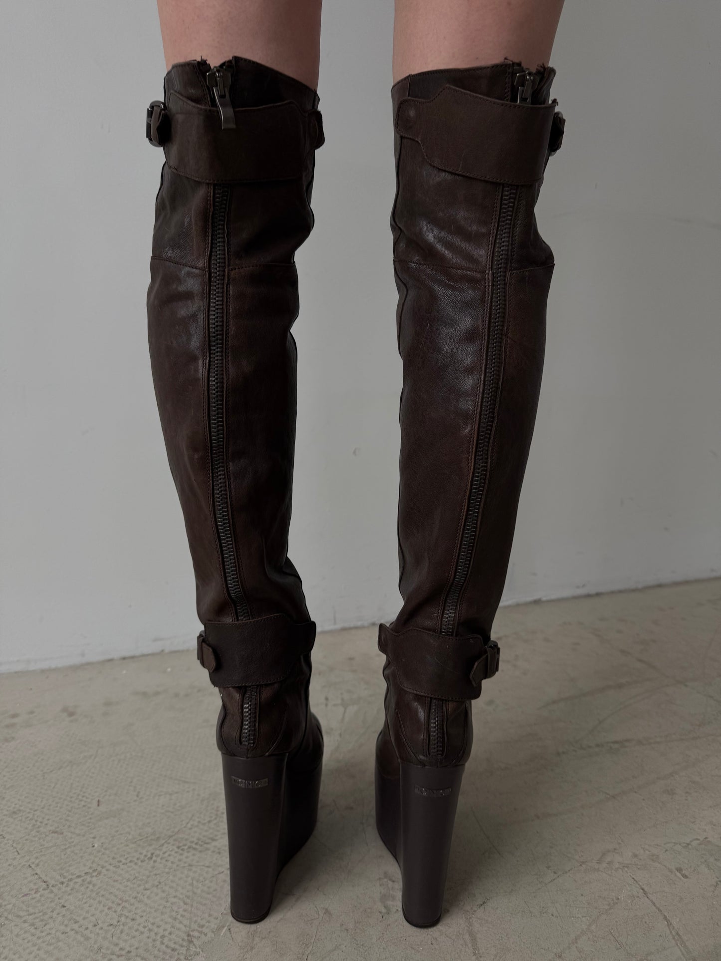 Vintage leather wedge over-the-knee boots CNC Made in Italy – TWINKLING GLOBAL