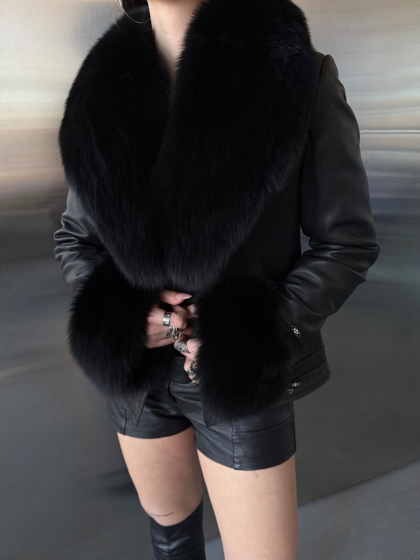 Vintage leather transformable coat jacket TWINKLING GLOBAL