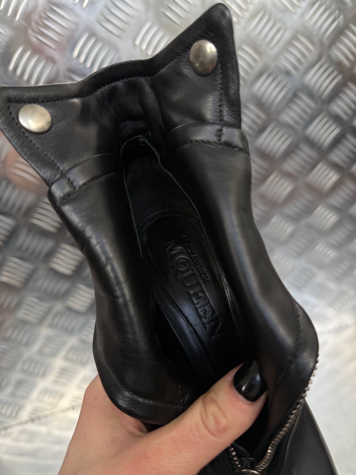 Alexander McQueen archive black leather ankle boots TWINKLING GLOBAL
