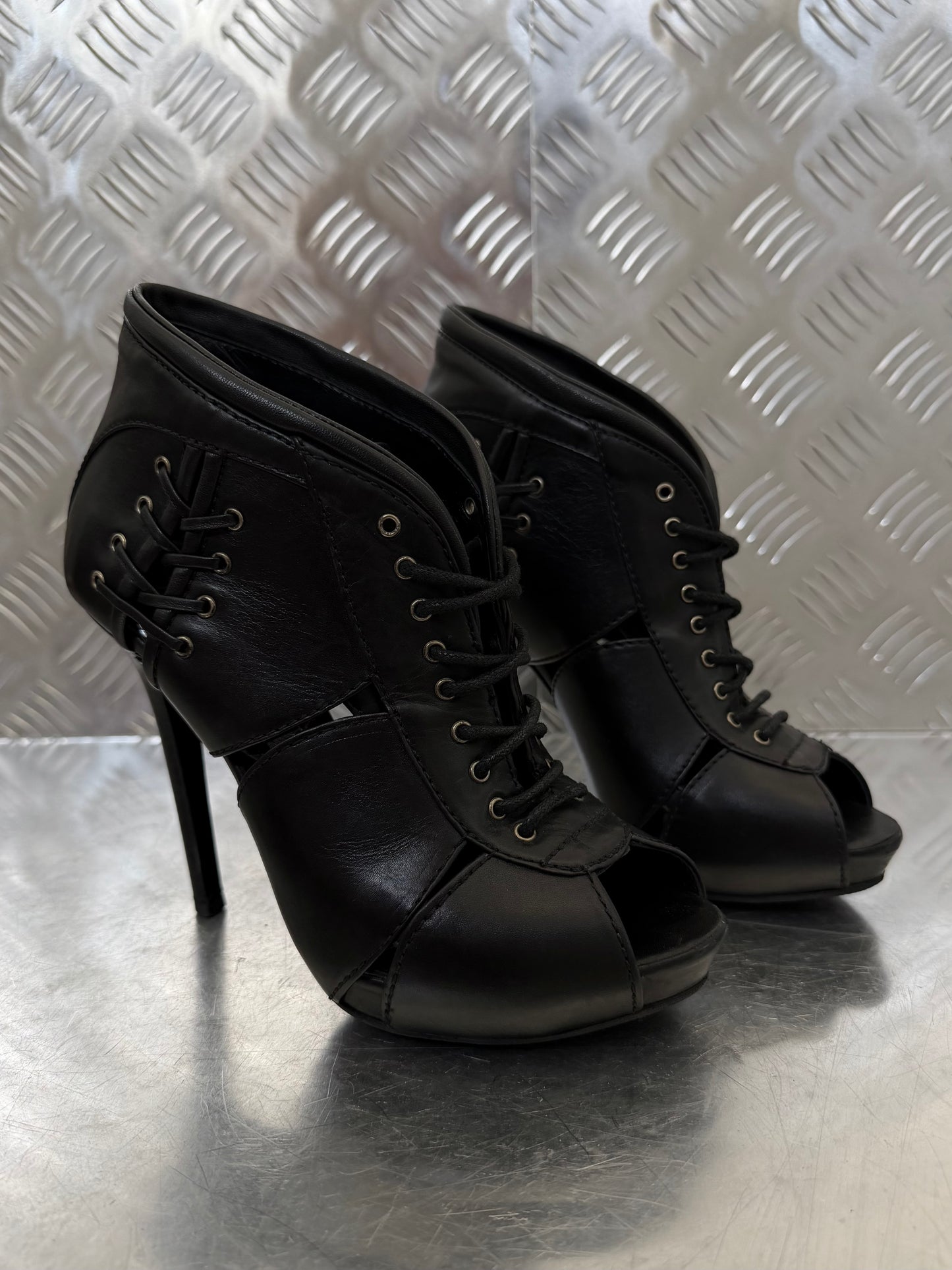 Alexander McQueen leather lace-up ankle heels TWINKLING GLOBAL