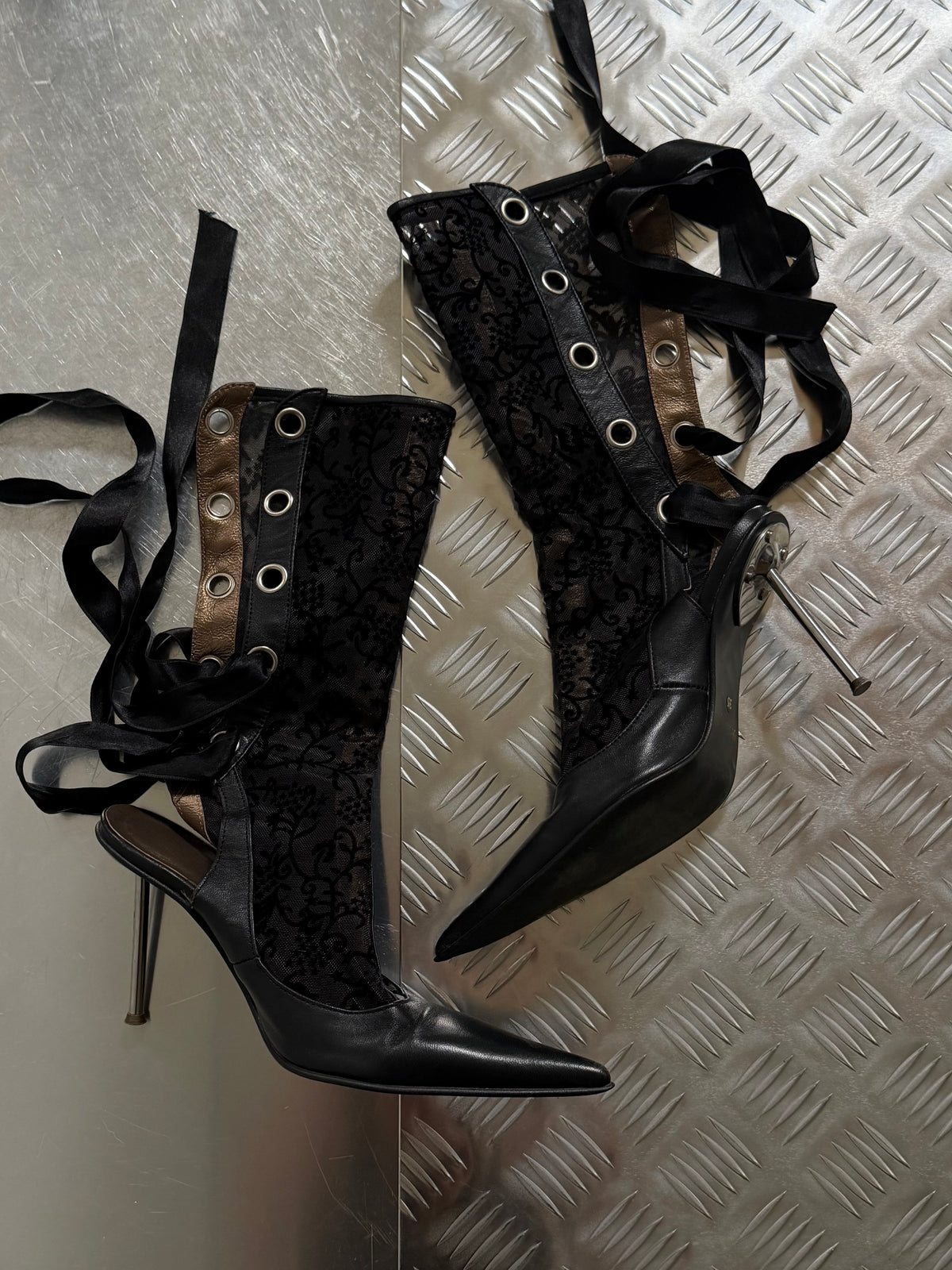 Vintage gothic lace-up slingback heels with metal heel TWINKLING GLOBAL