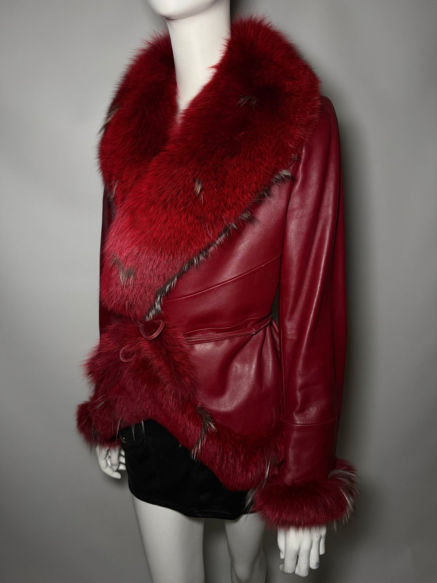 Vintage Red Leather Wrap Jacket TWINKLING GLOBAL