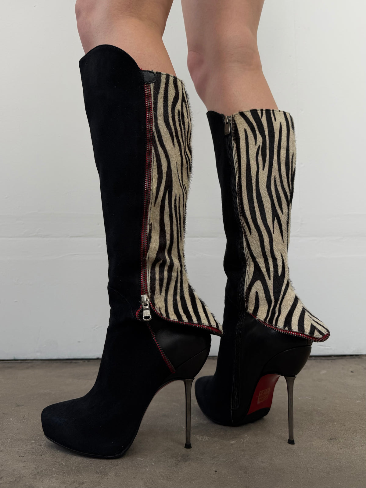Vintage suede leather zebra-print boots TWINKLING GLOBAL