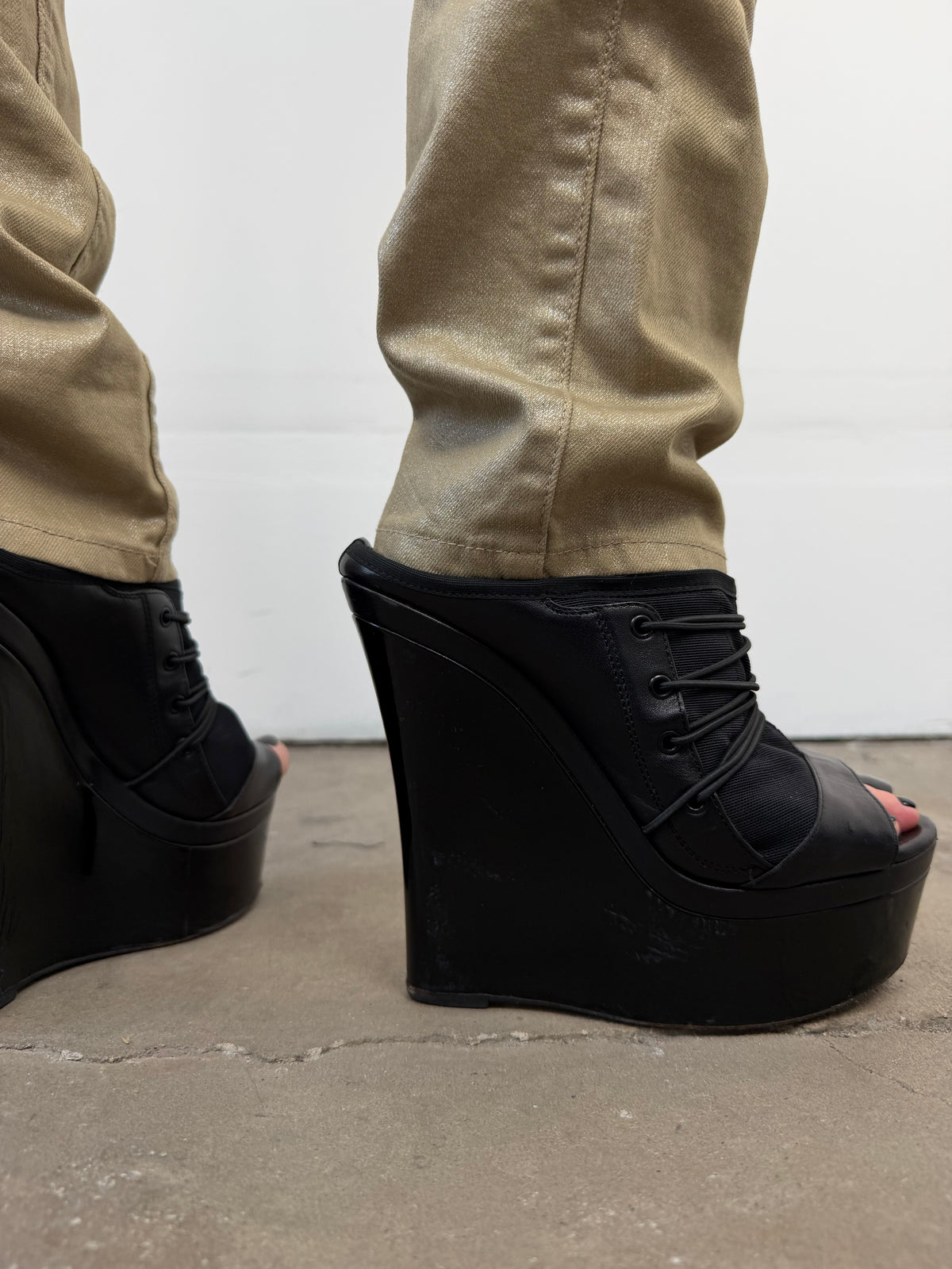 Italian leather & textile platform mules TWINKLING GLOBAL