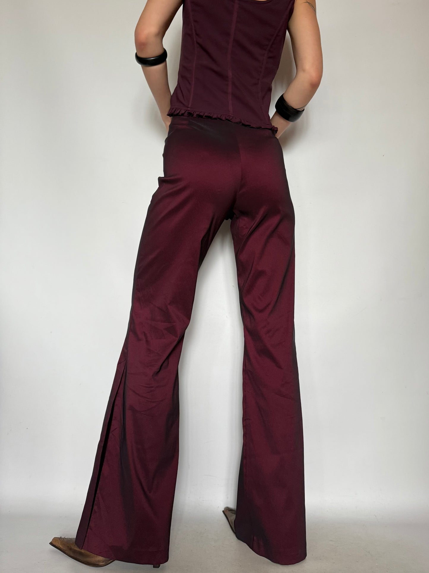 Vintage Burgundy Satin Flared Pants – Twinkling Global