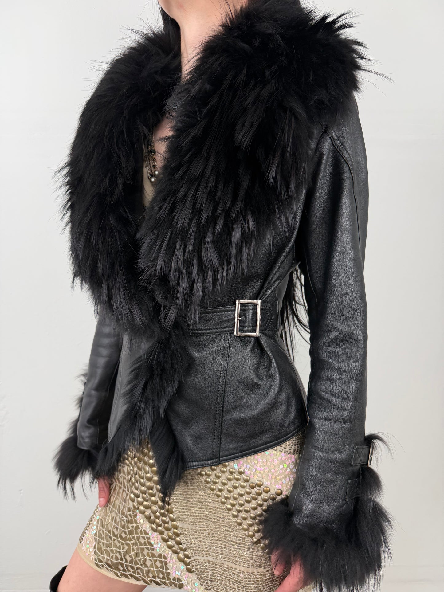 Vintage leather jacket with oversized collar TWINKLING GLOBAL