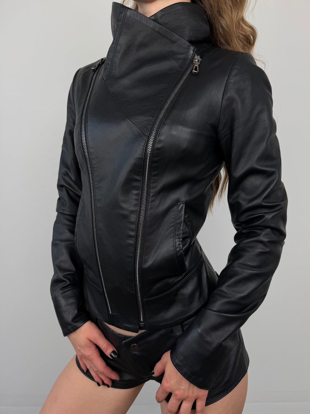 Vintage asymmetric leather jacket TWINKLING GLOBAL