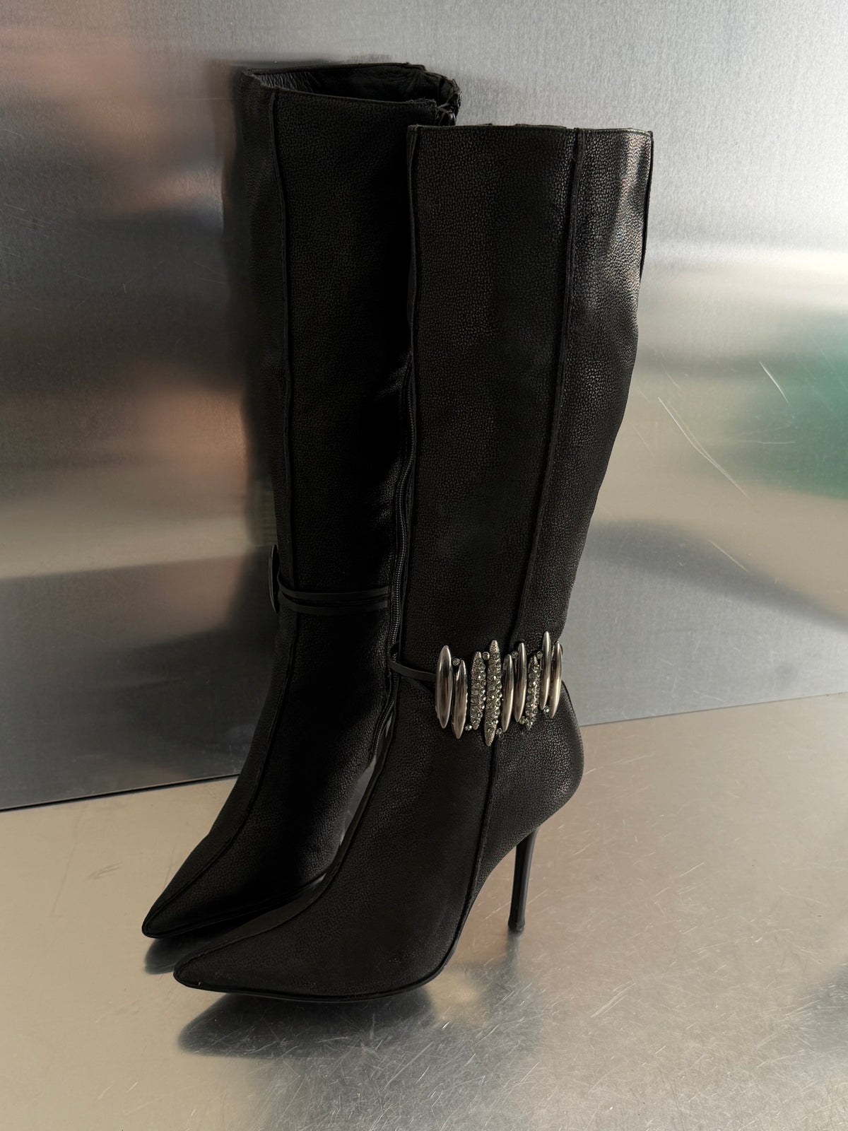 Basconi leather ankle boots with rhinestone detail TWINKLING GLOBAL