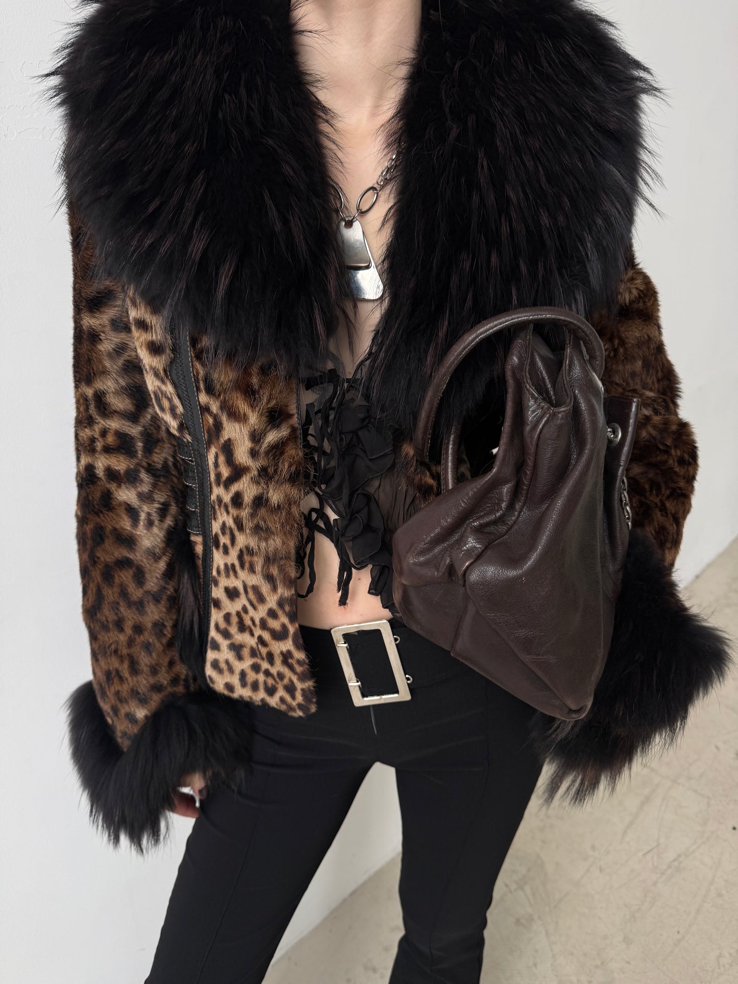 Vintage leather jacket with leopard pattern TWINKLING GLOBAL