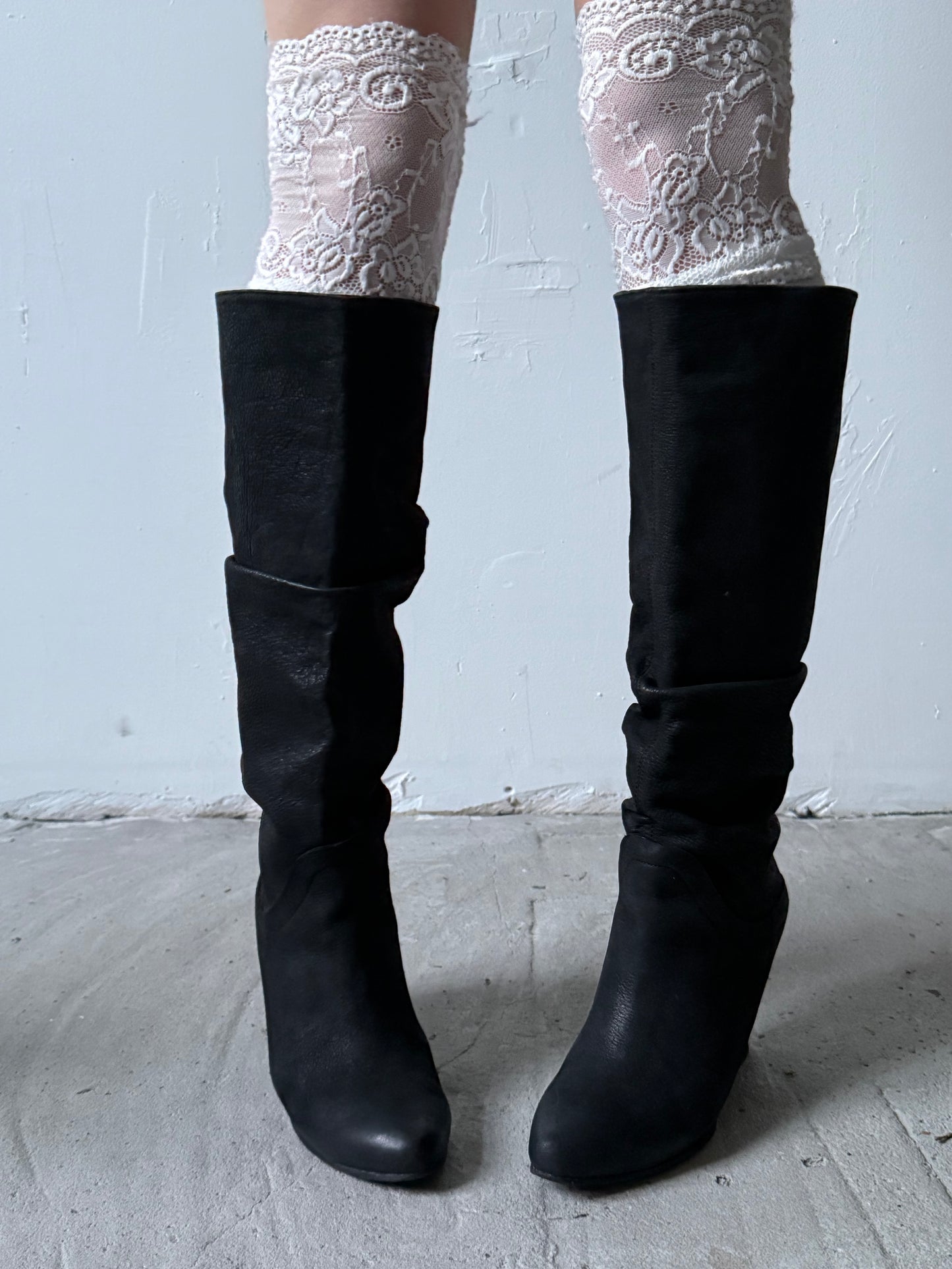 Vintage black leather wedge boots Bronx TWINKLING GLOBAL