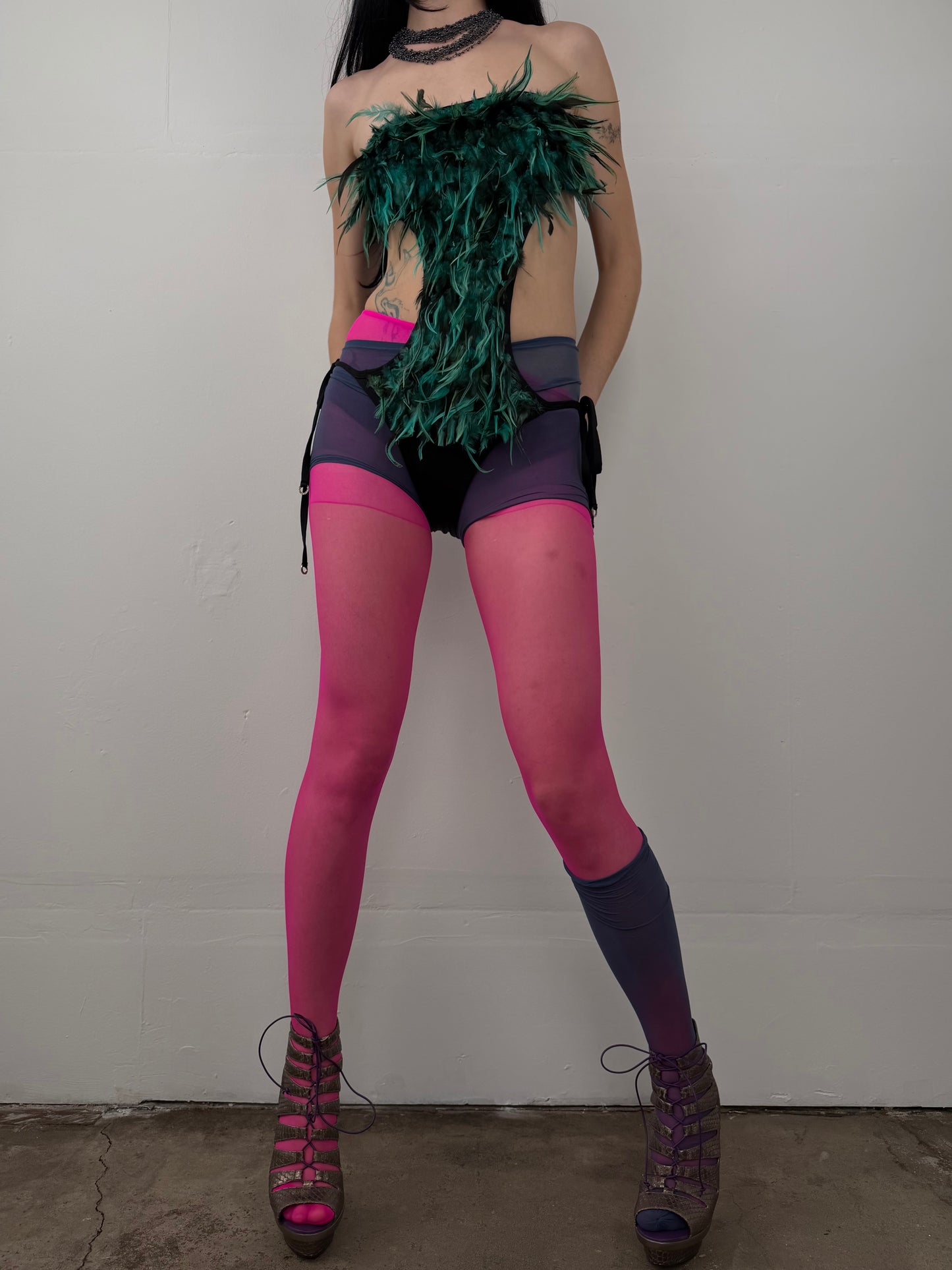Feather-trimmed bodysuit swimsuit TWINKLING GLOBAL