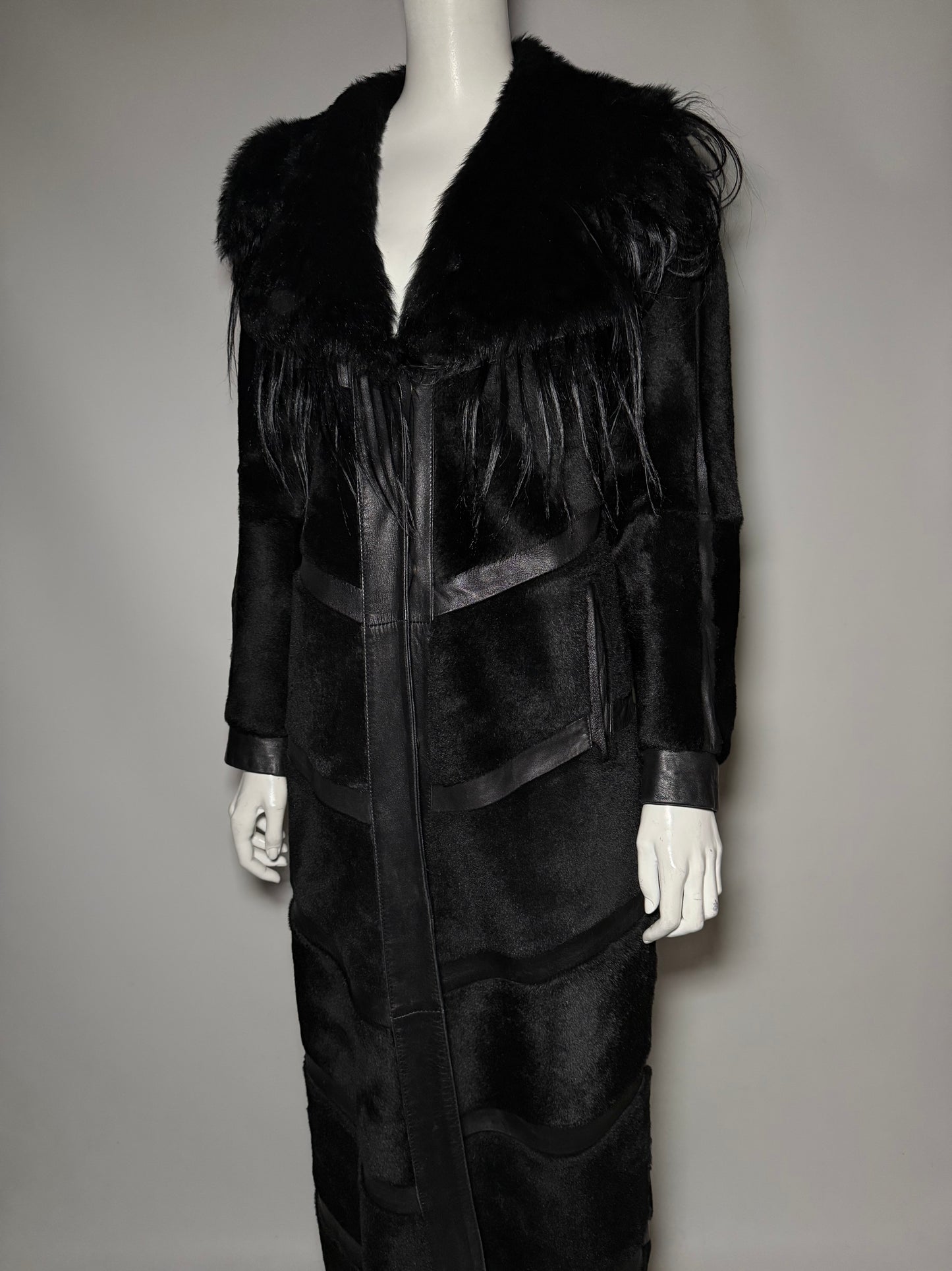 Vintage Black Leather Long Coat TWINKLING GLOBAL