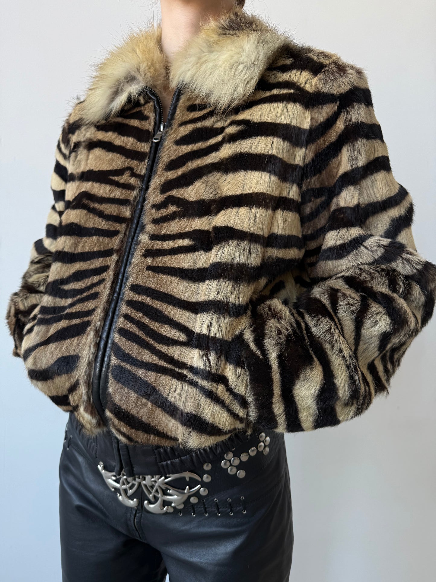 Vintage leather jacket tiger-print TWINKLING GLOBAL