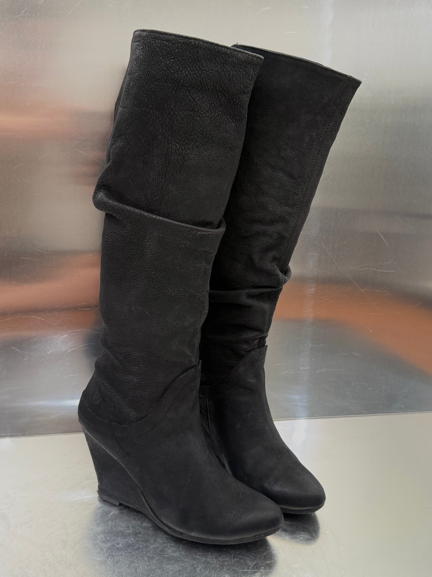 Vintage black leather wedge boots Bronx TWINKLING GLOBAL