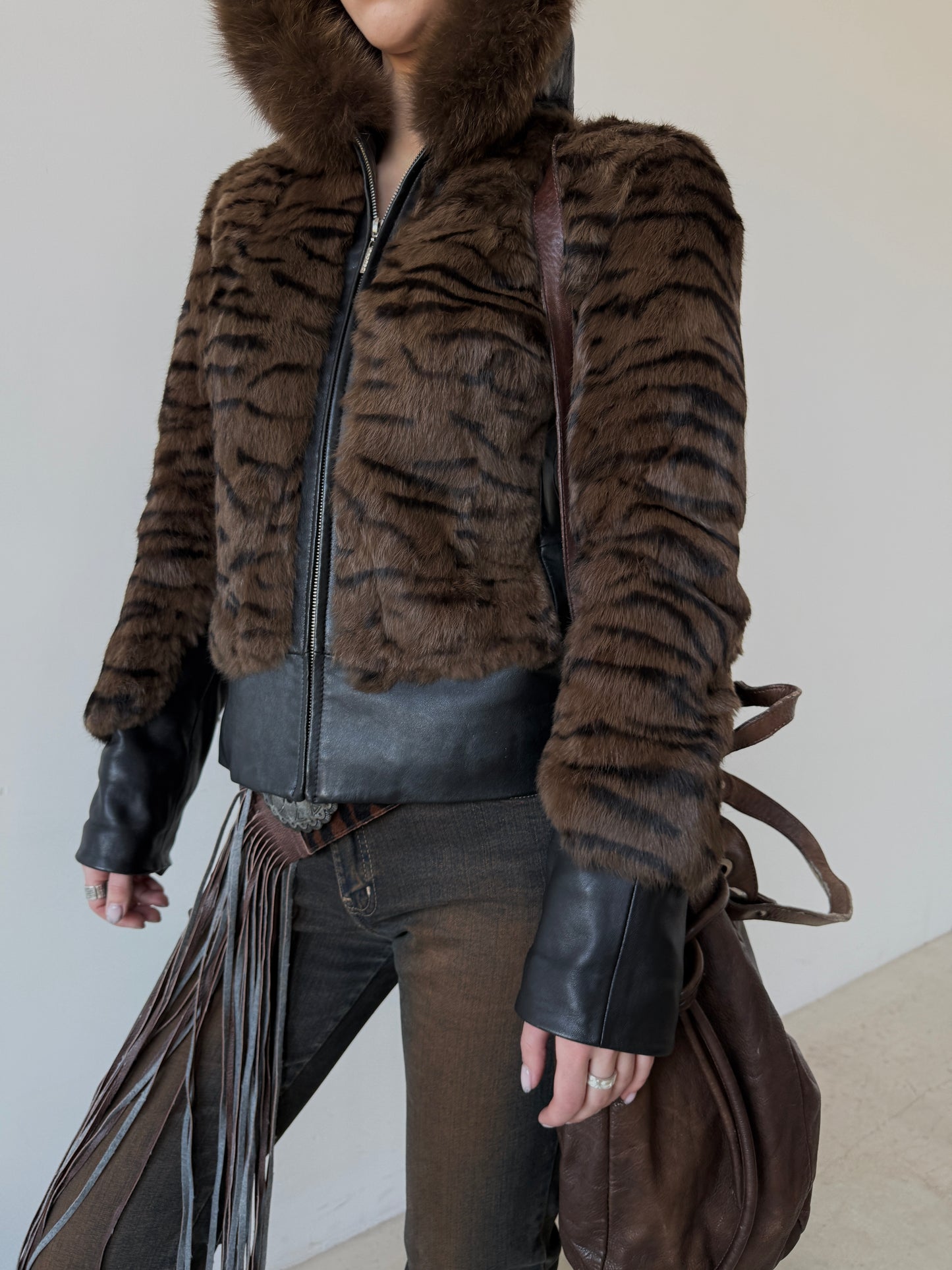 Vintage leather jacket with tiger print TWINKLING GLOBAL