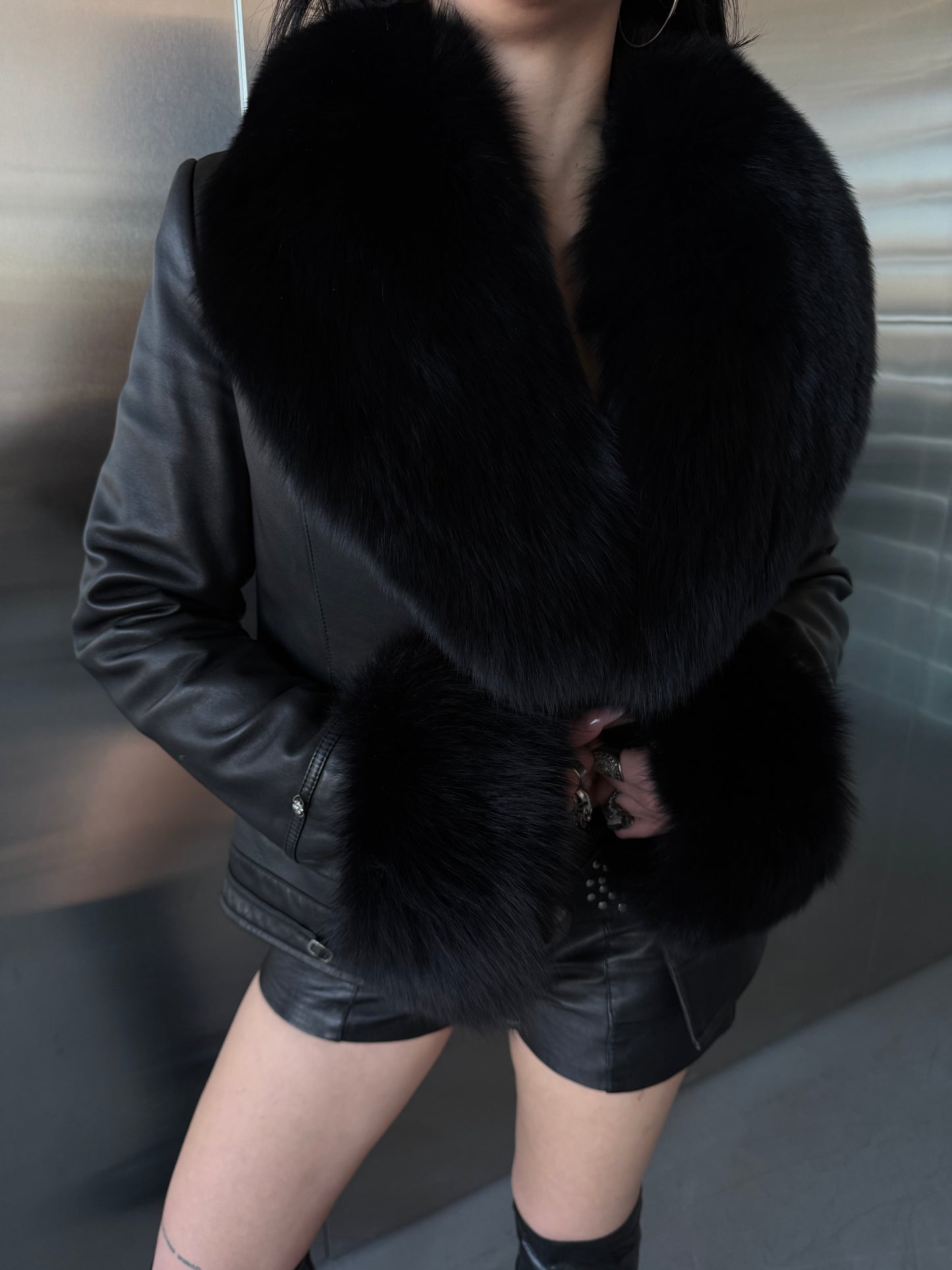 Vintage leather transformable coat jacket TWINKLING GLOBAL