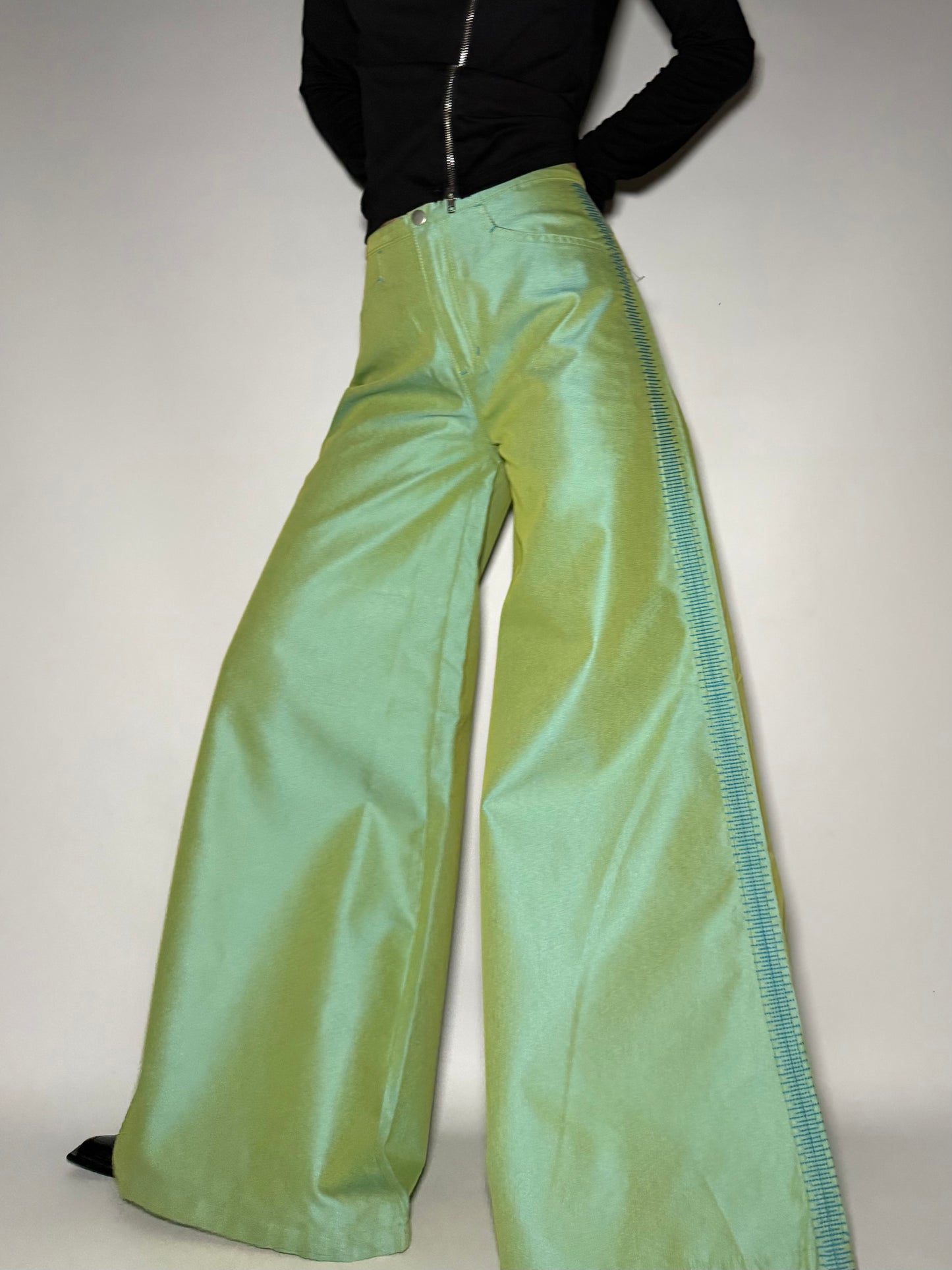 Light Green Denim Wide-Leg Pants Twinkling Global