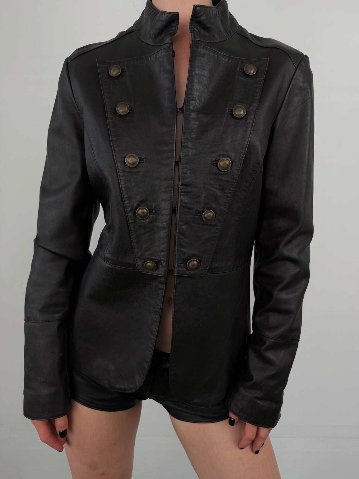 Vintage genuine leather military-style jacket TWINKLING GLOBAL