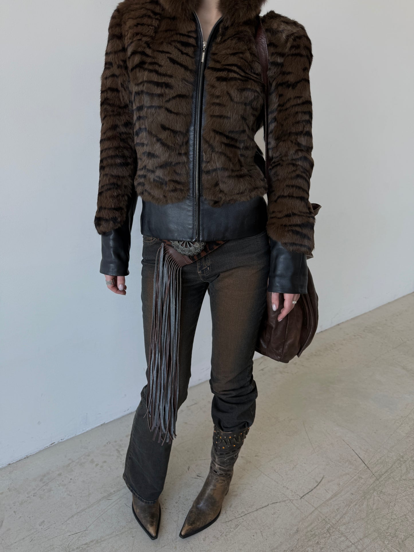 Vintage leather jacket with tiger print TWINKLING GLOBAL