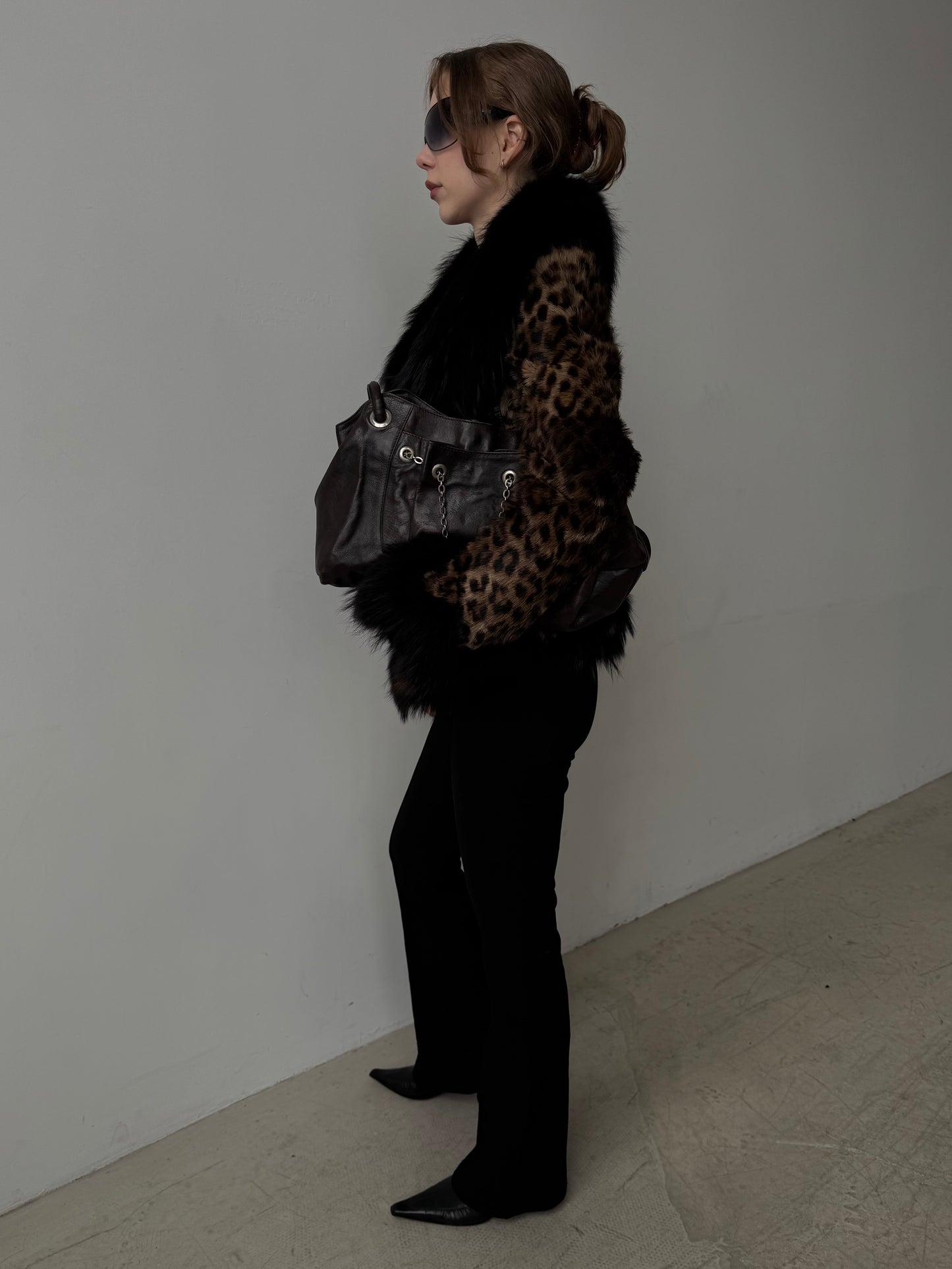 Vintage leather jacket with leopard pattern TWINKLING GLOBAL