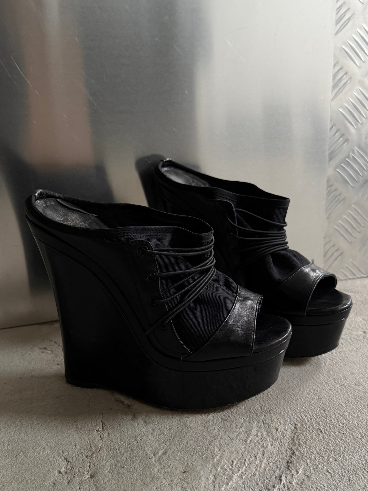 Italian leather & textile platform mules TWINKLING GLOBAL