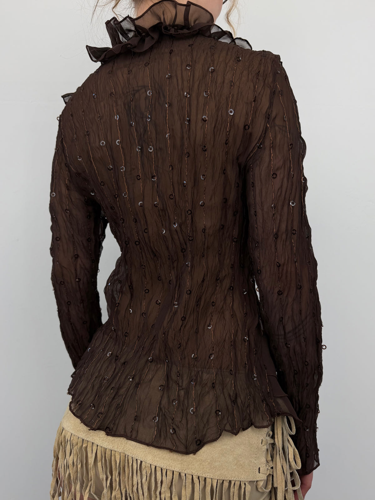Vintage brown ruffle blouse TWINKLING GLOBAL