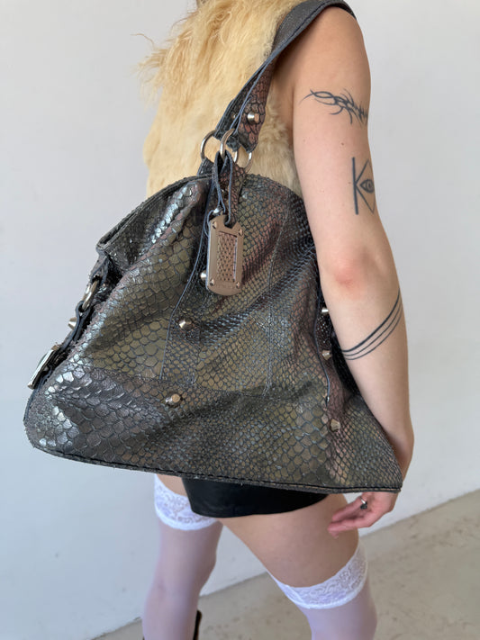 Vintage metallic leather snakeskin-texture bag TWINKLING GLOBAL