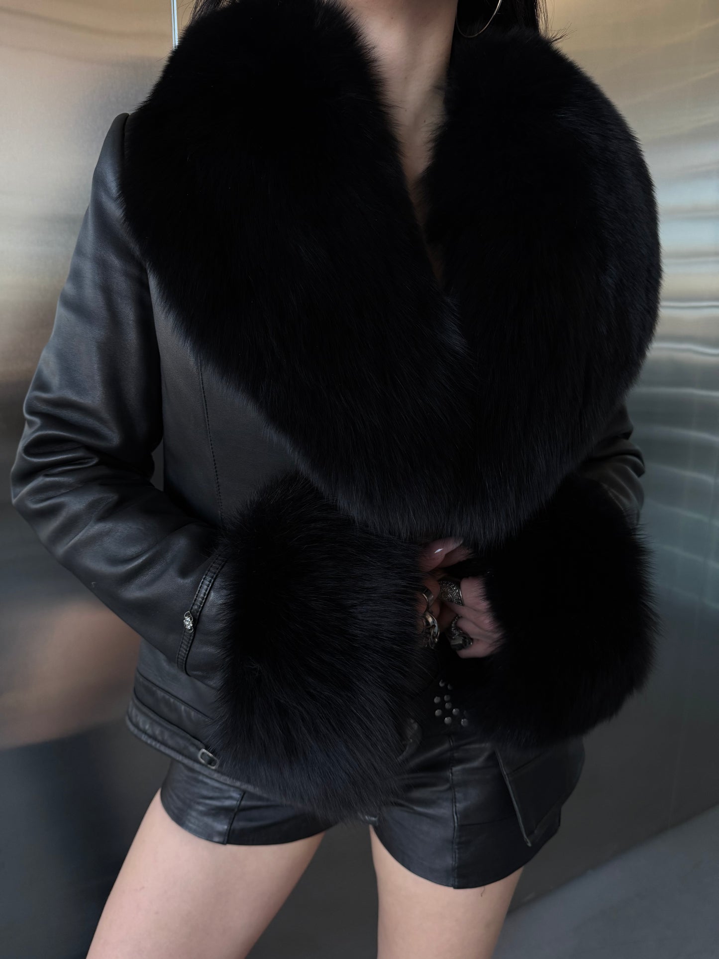 Vintage leather transformable coat jacket TWINKLING GLOBAL