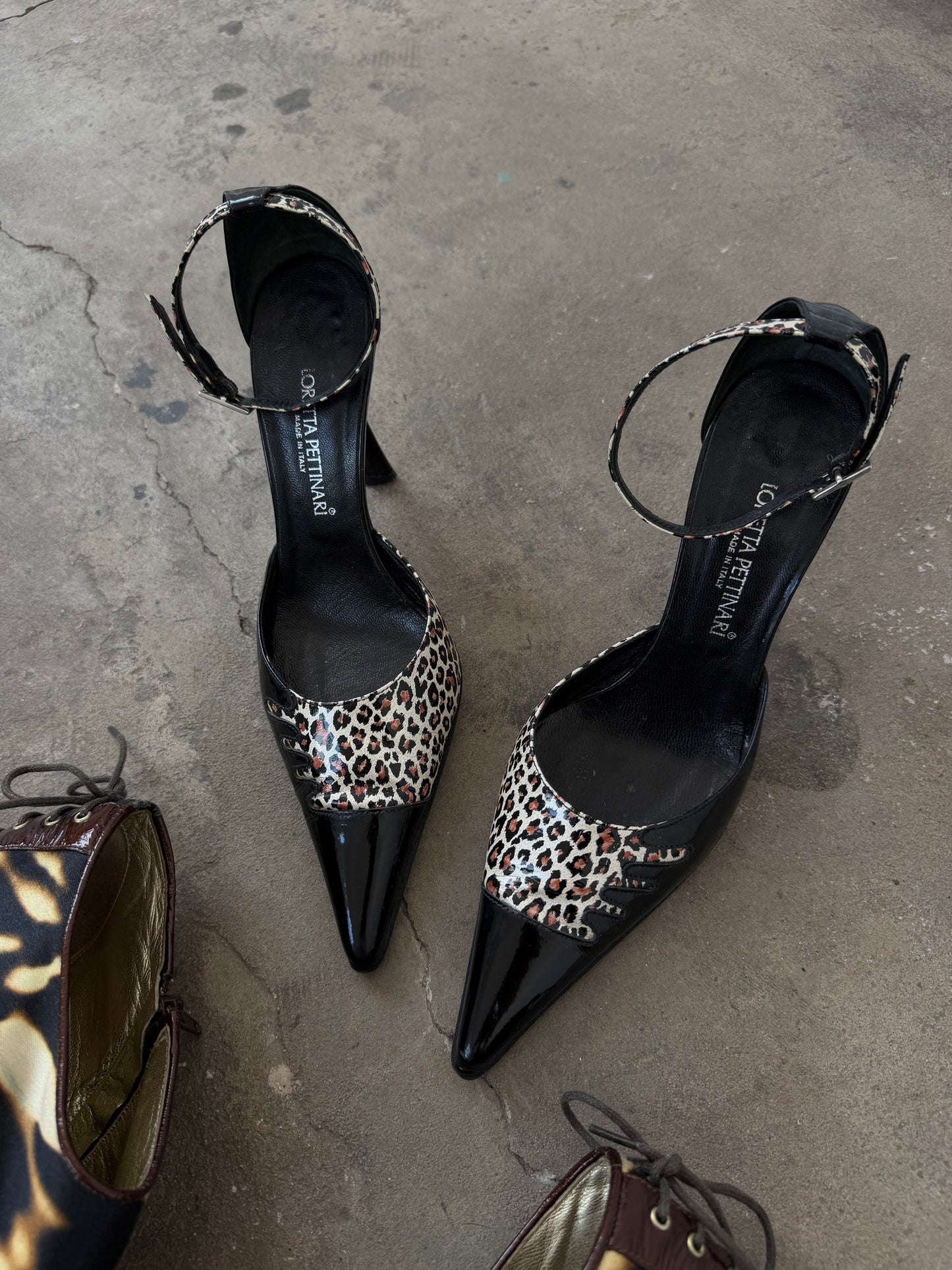 Vintage Loretta Pettinari leopard patent leather heels TWINKLING GLOBAL