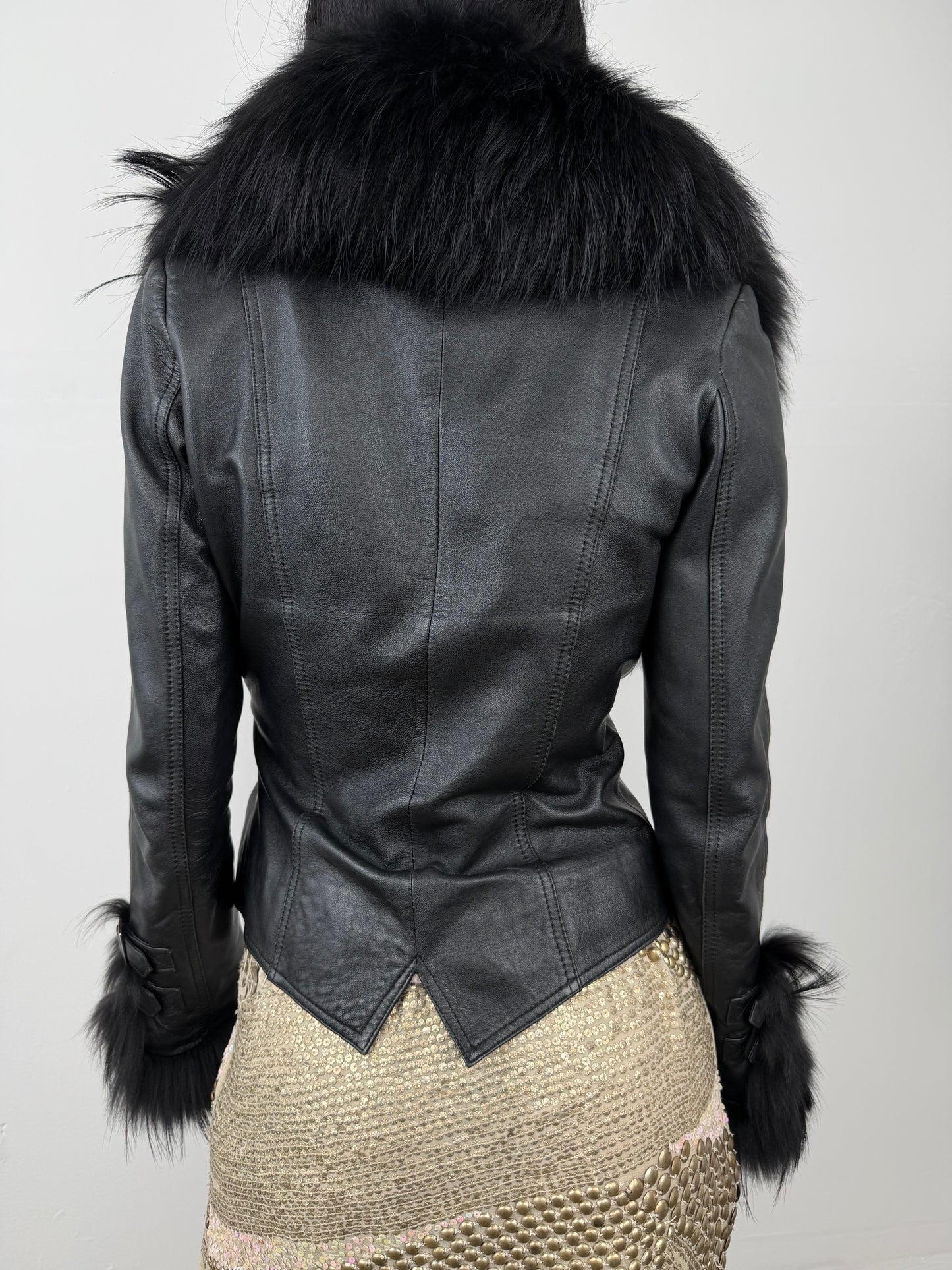 Vintage leather jacket with oversized collar TWINKLING GLOBAL