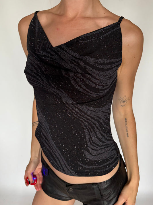 Vintage y2k Glitter Zebra Cowl Cami Twinkling Global