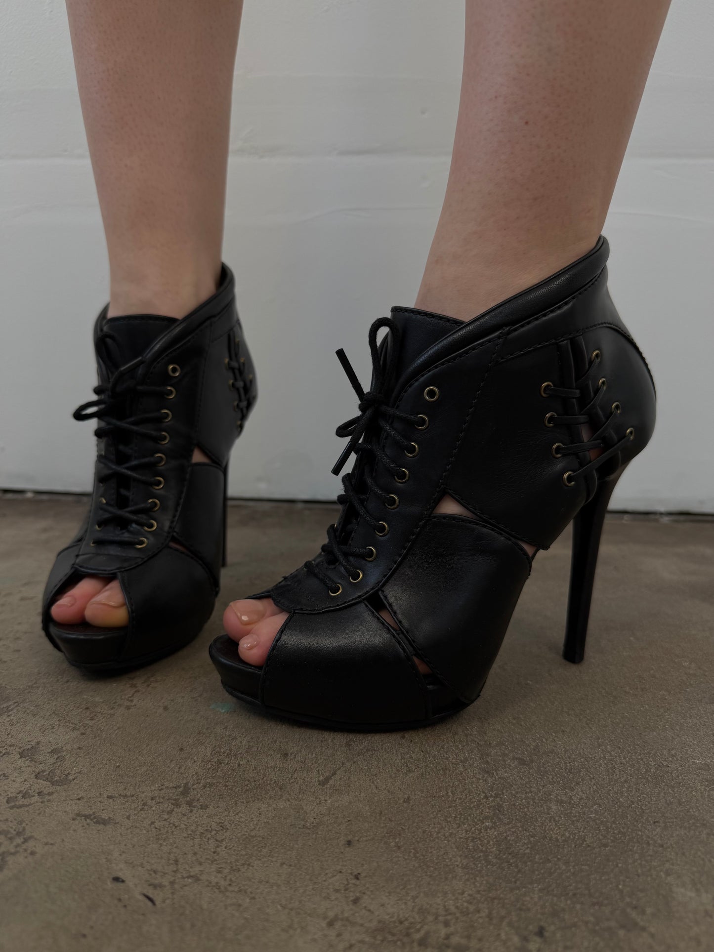 Alexander McQueen leather lace-up ankle heels TWINKLING GLOBAL