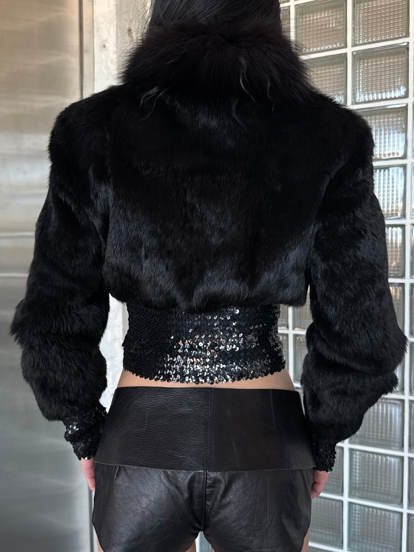 Vintage cropped jacket with leather inserts and sequins Balizza TWINKLING GLOBAL