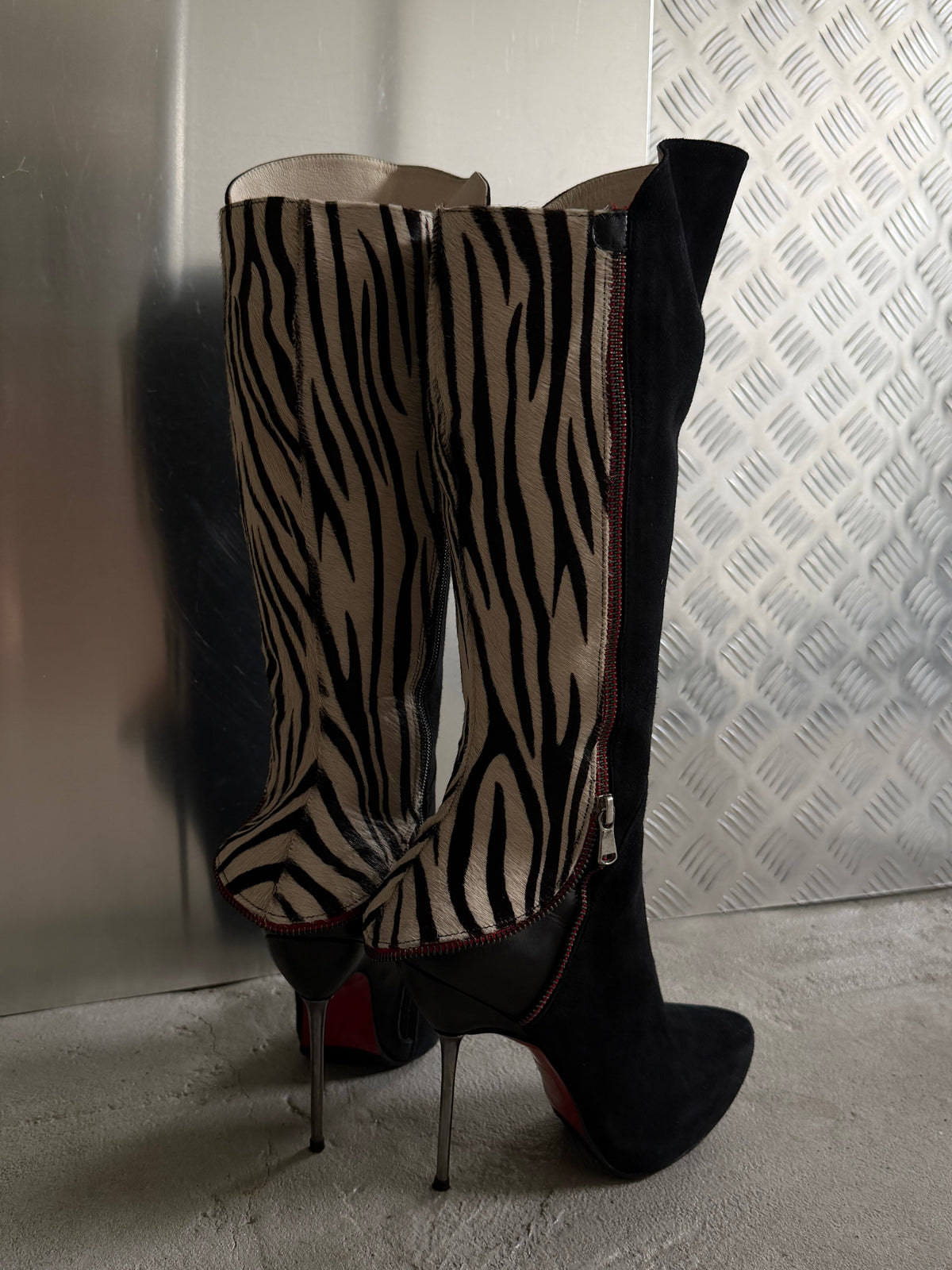 Vintage suede leather zebra-print boots TWINKLING GLOBAL