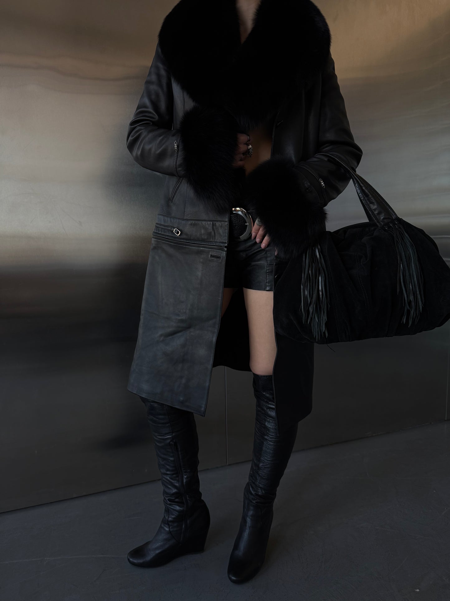 Vintage leather transformable coat jacket TWINKLING GLOBAL