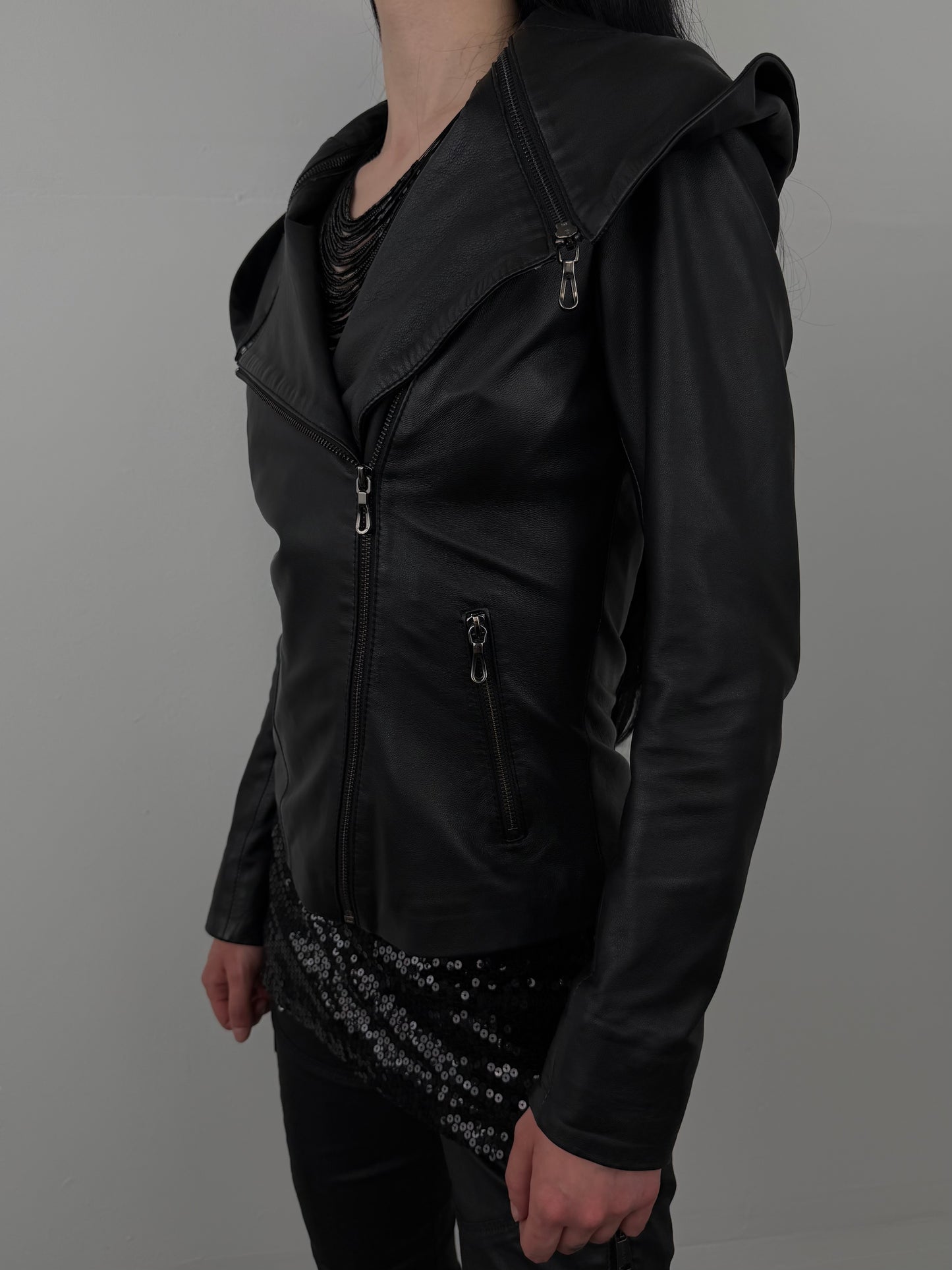 Vintage leather transformable jacket TWINKLING GLOBAL
