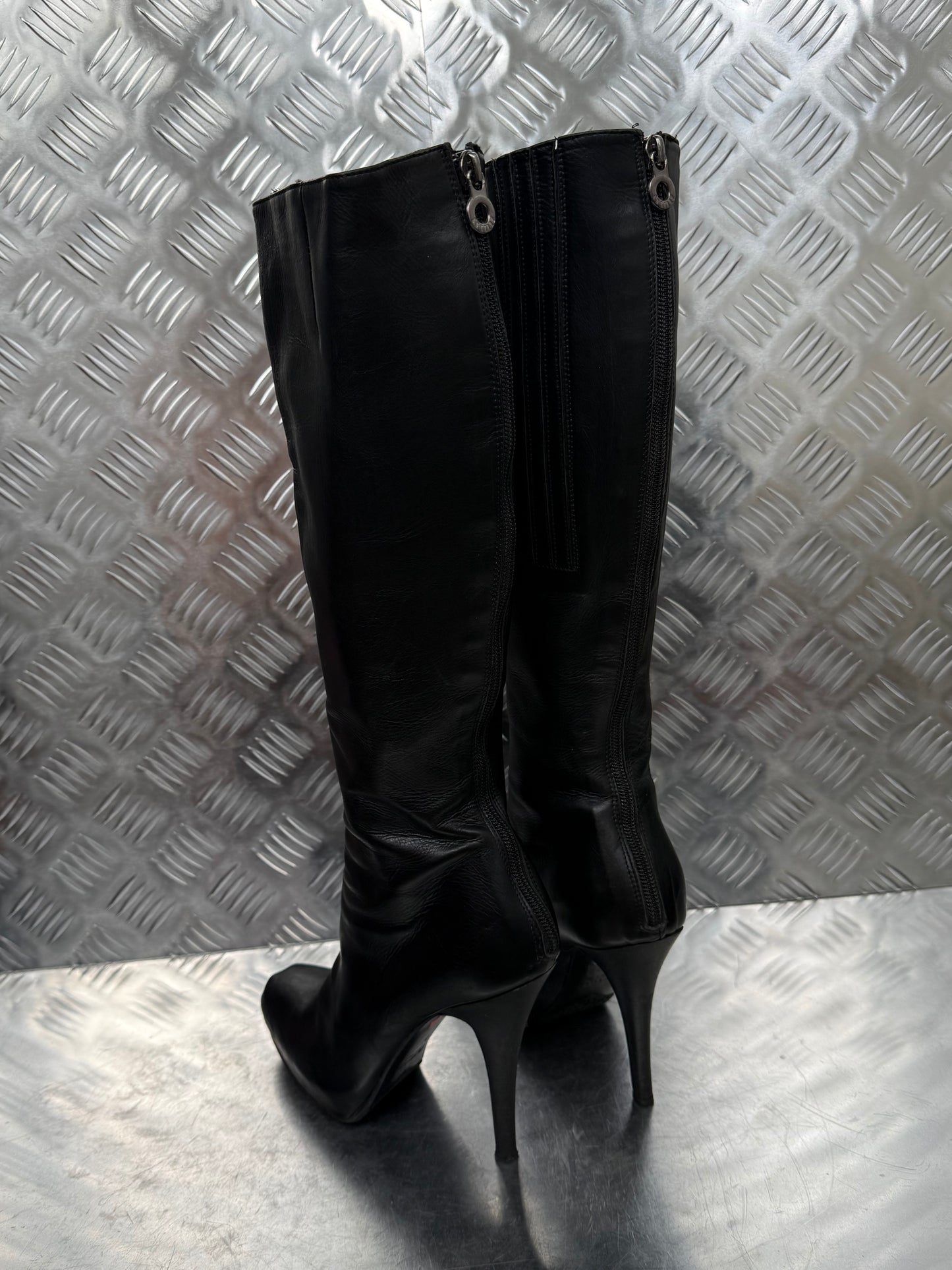 Le Silla Italian black leather platform stiletto boots Twinkling Global